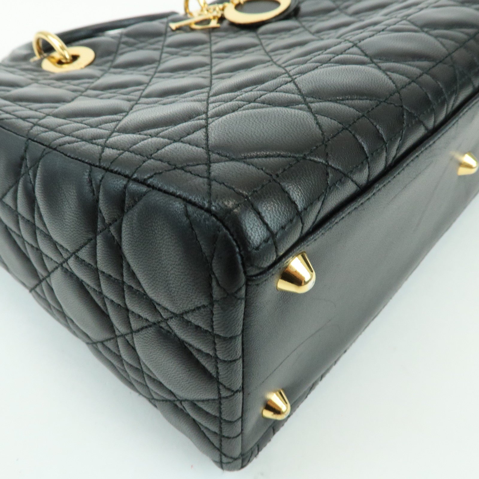 Christian Dior Cannage Lady Dior Leather Large Tote Hand Bag Black