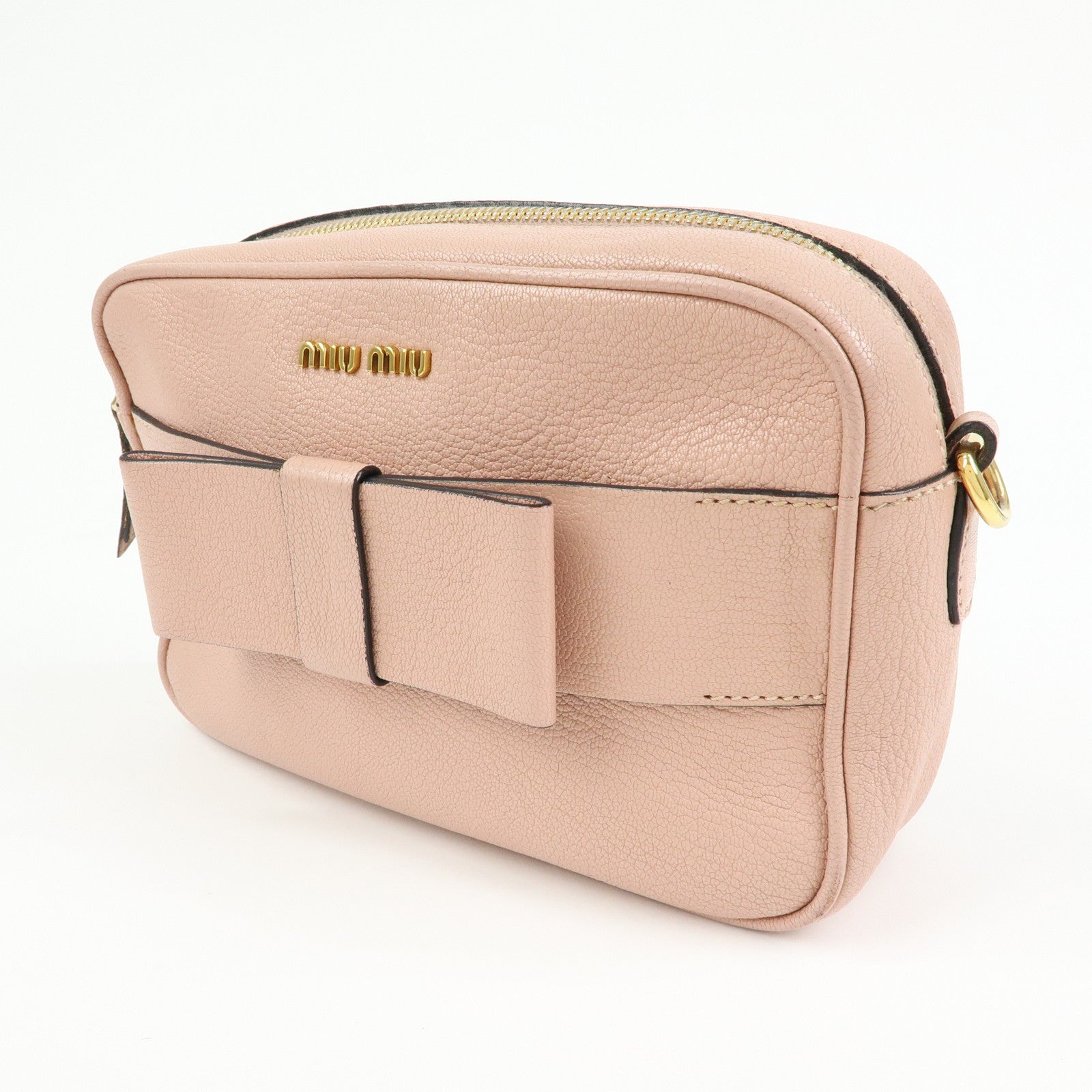 MIU MIU Leather Ribbon Shoulder Bag Crossbody Pink