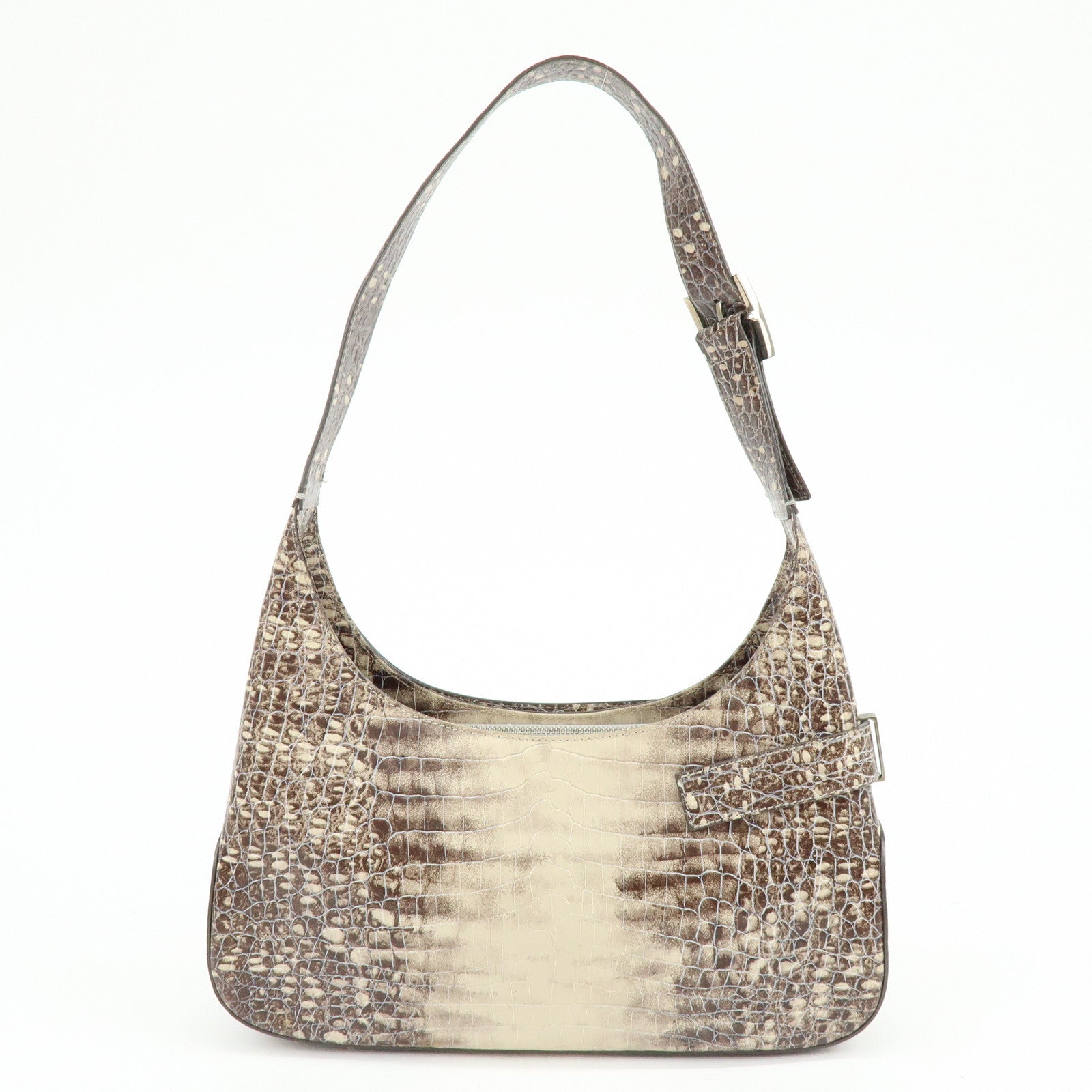 Ferragamo Gancini Embossed Leather Shoulder Bag Brown Beige