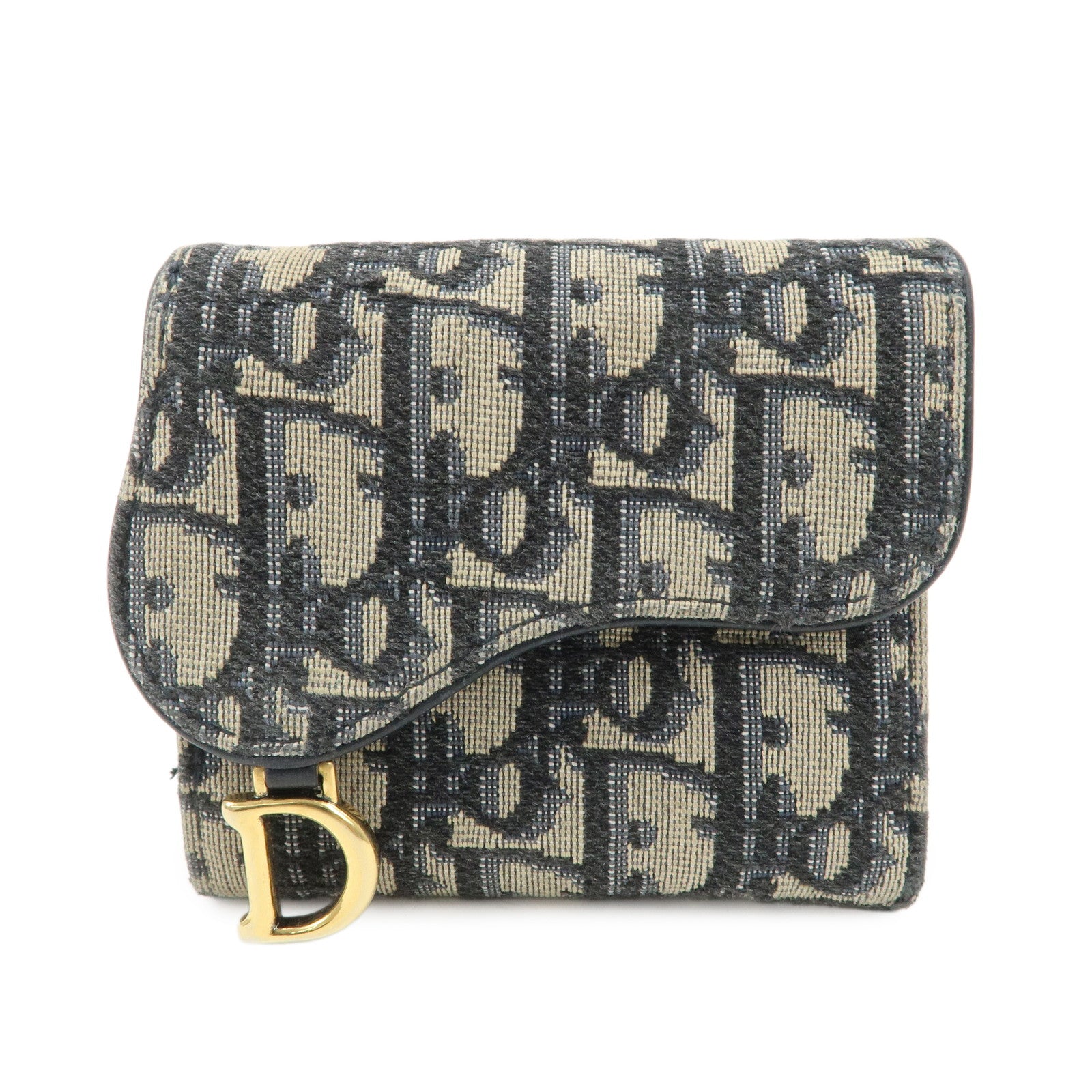 Christian Dior Trotter Canvas Leather Tri-fold Compact Wallet Navy