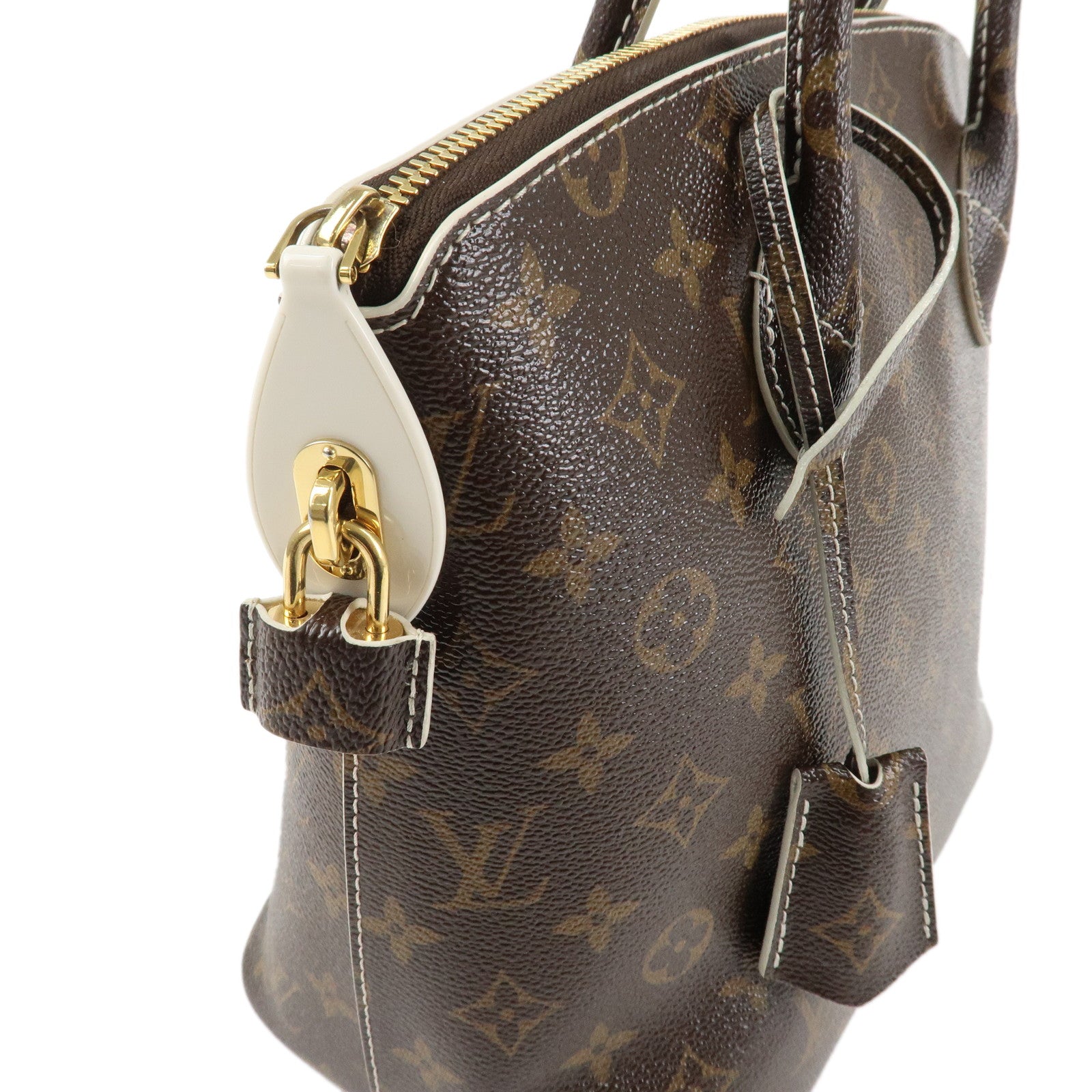 Louis Vuitton Monogram Shiny Canvas Lock It Hand Bag Brown M40597 Used