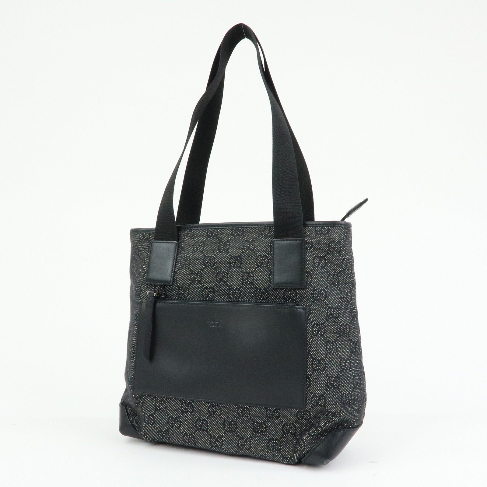GUCCI GG Denim Leather Tote Bag Shoulder Bag Black 28893