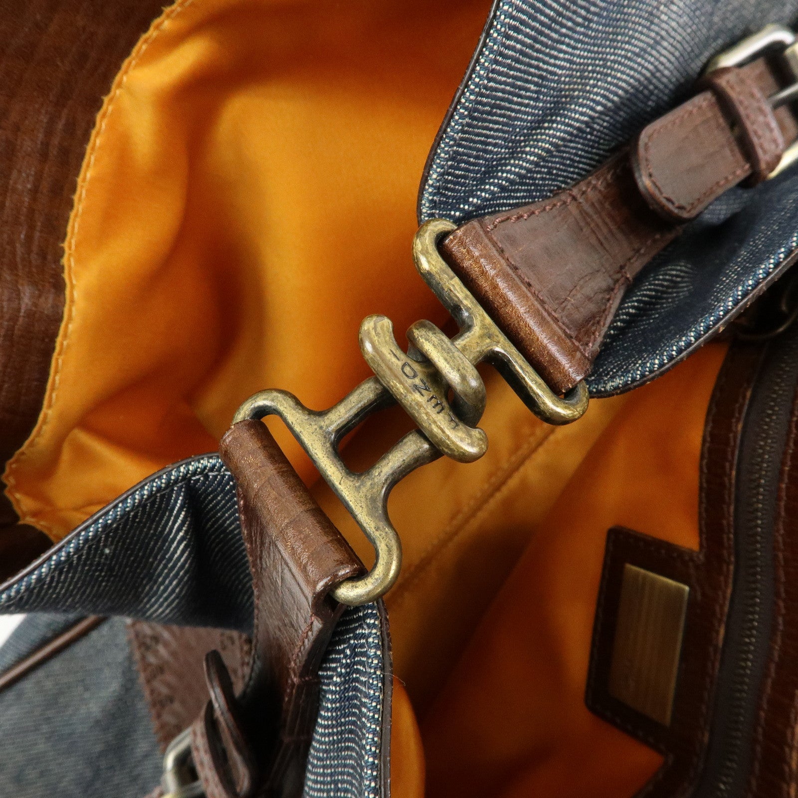 FENDI Etnico Denim Leather Tote Bag Shoulder Bag Blue Brown 8BN157