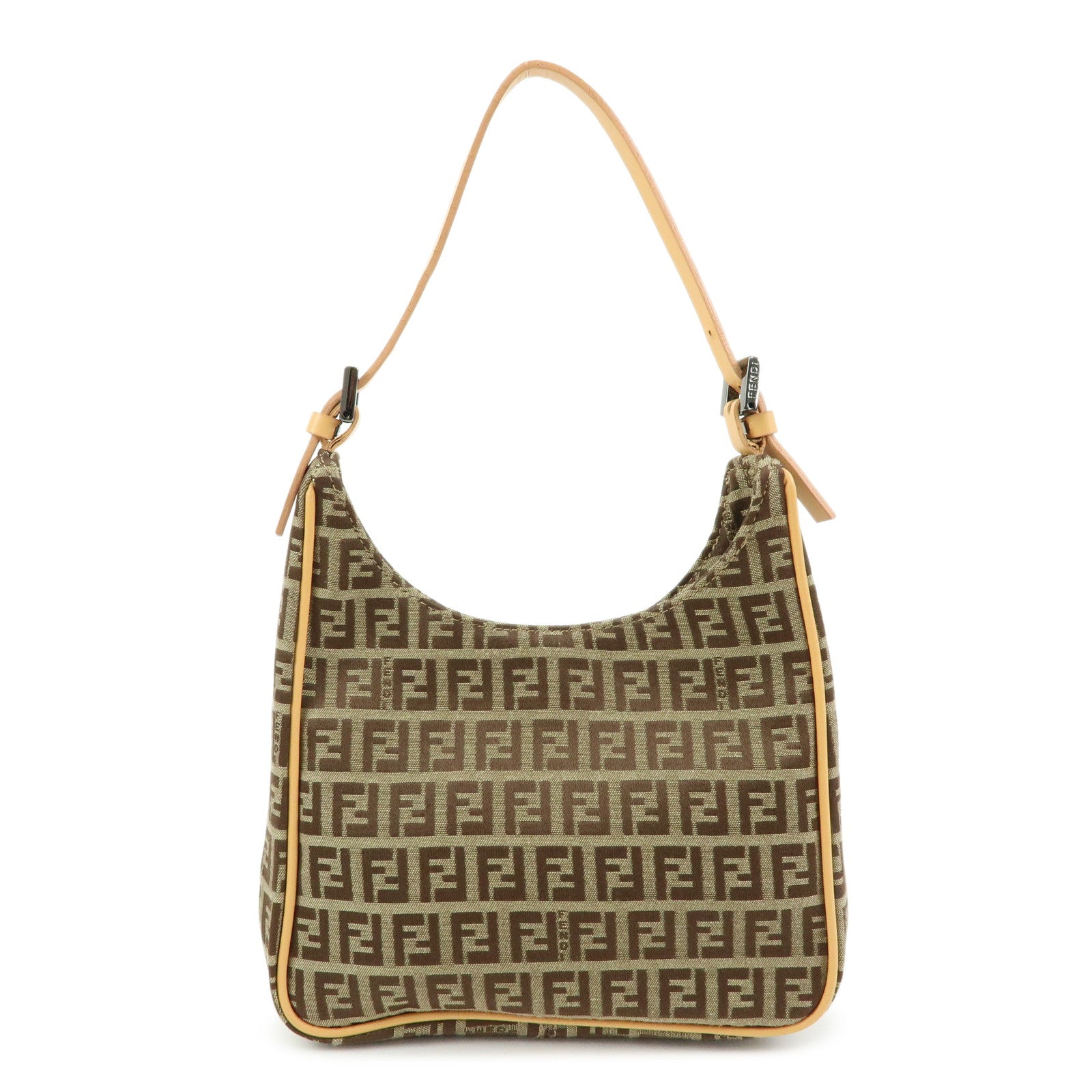 FENDI Zucchino Canvas Leather Hand Bag Khaki Beige 8BR157