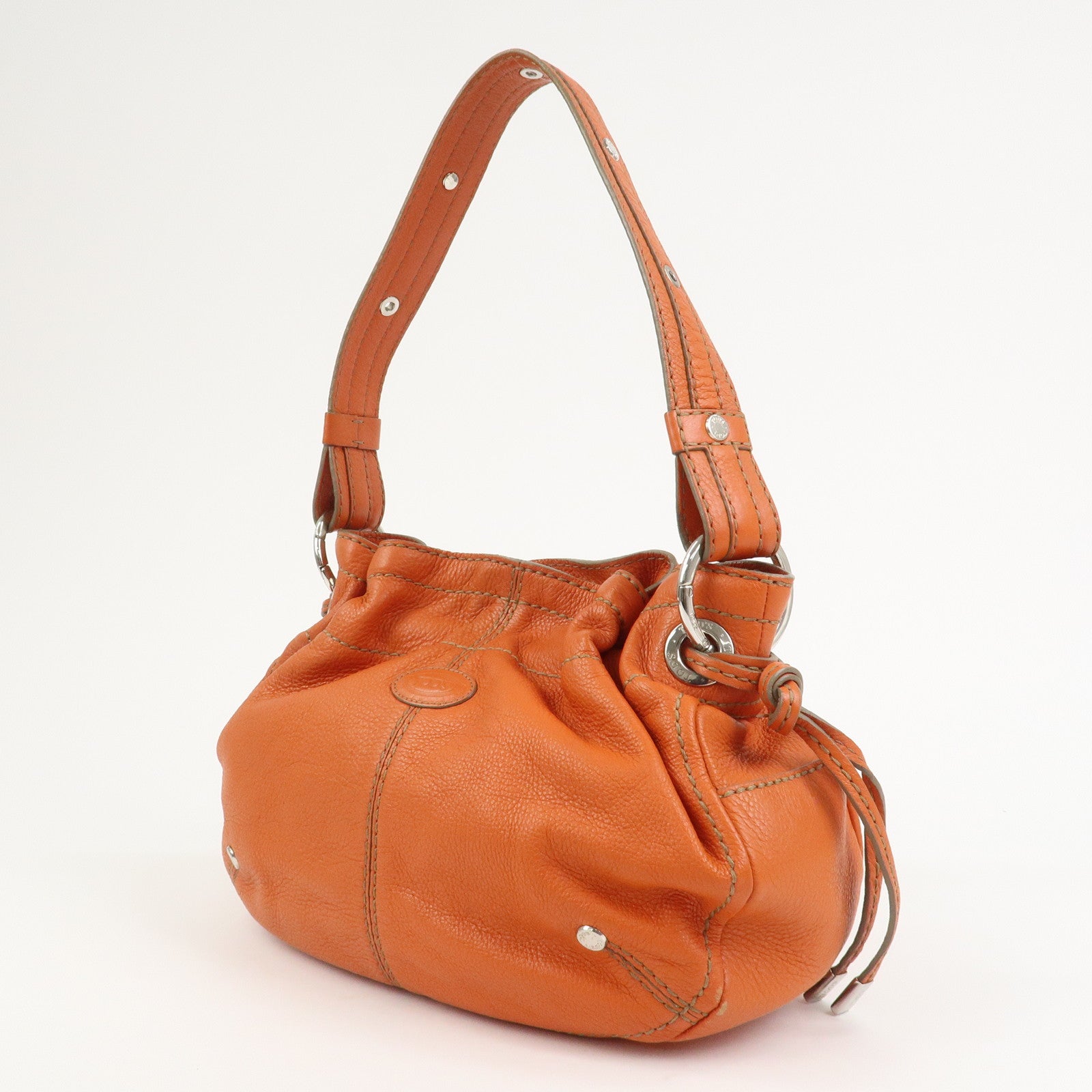 TOD’S Leather Shoulder Bag Hand Bag Orange