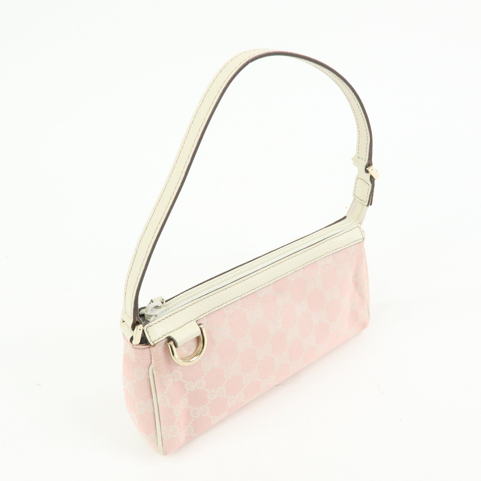 GUCCI Abbey GG Canvas Leather Hand Bag Pouch Pink Ivory 145750