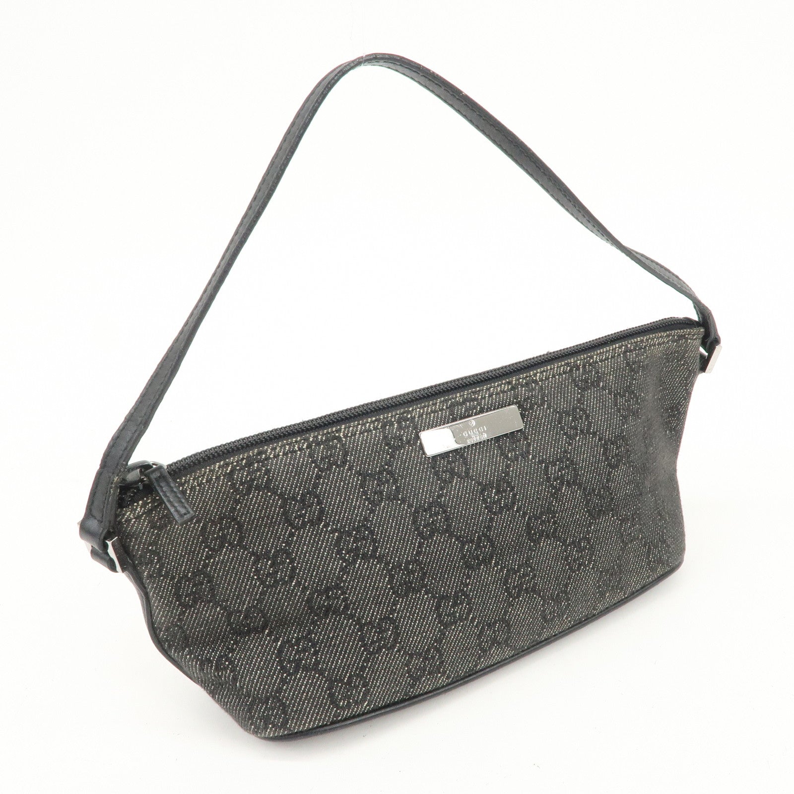 GUCCI Boat Bag GG Canvas Leather Accessory Poach Hand Bag 07198