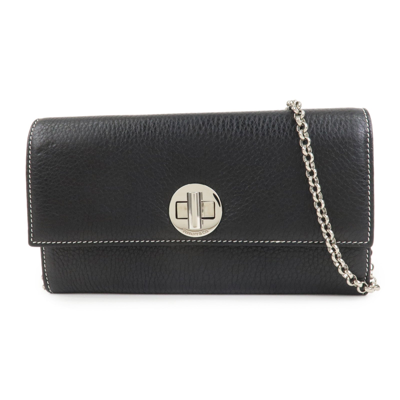 Tiffany & Co Leather Chain Long Wallet Shoulder Bag Black