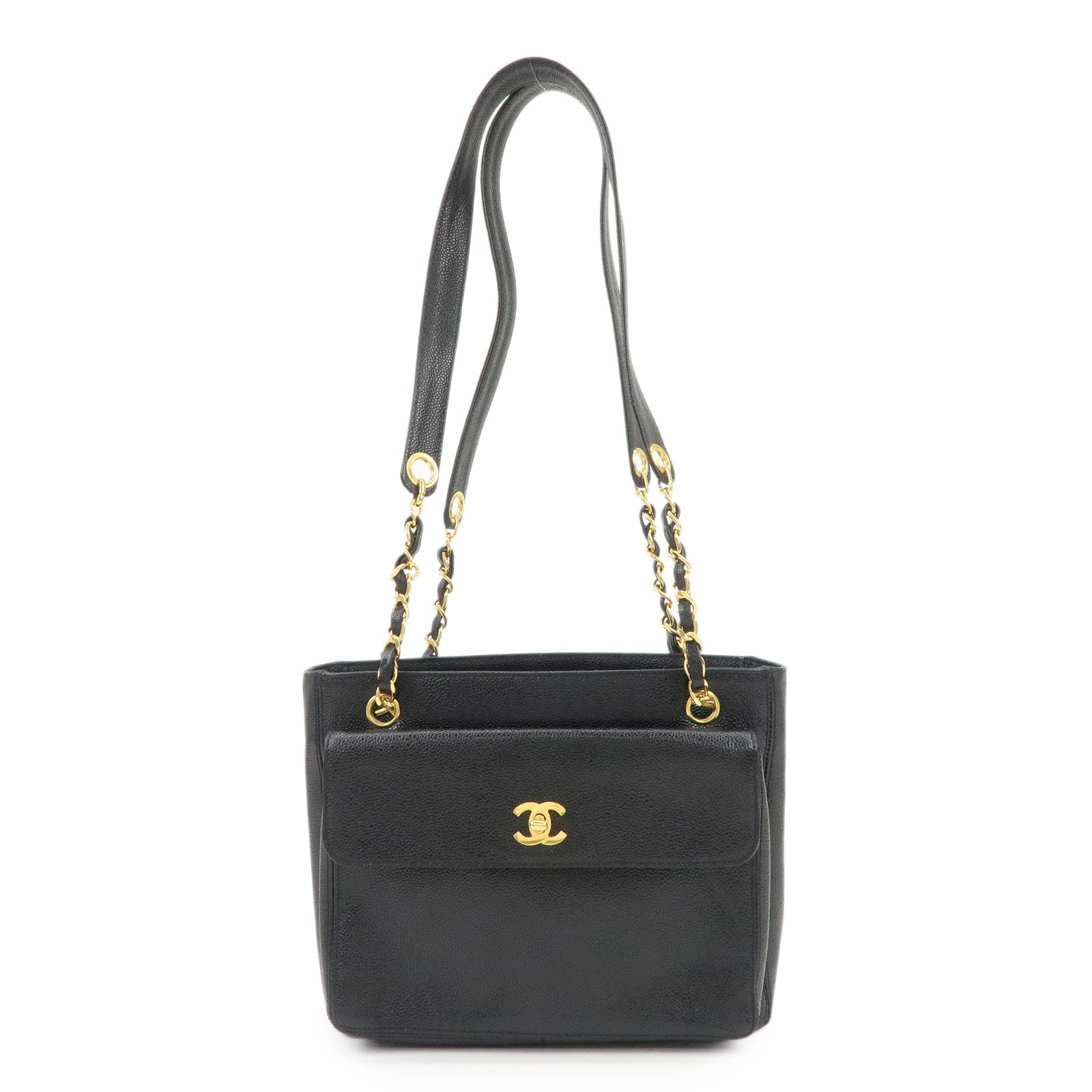 CHANEL COCO Mark Caviarskin Chain Tote Bag Black