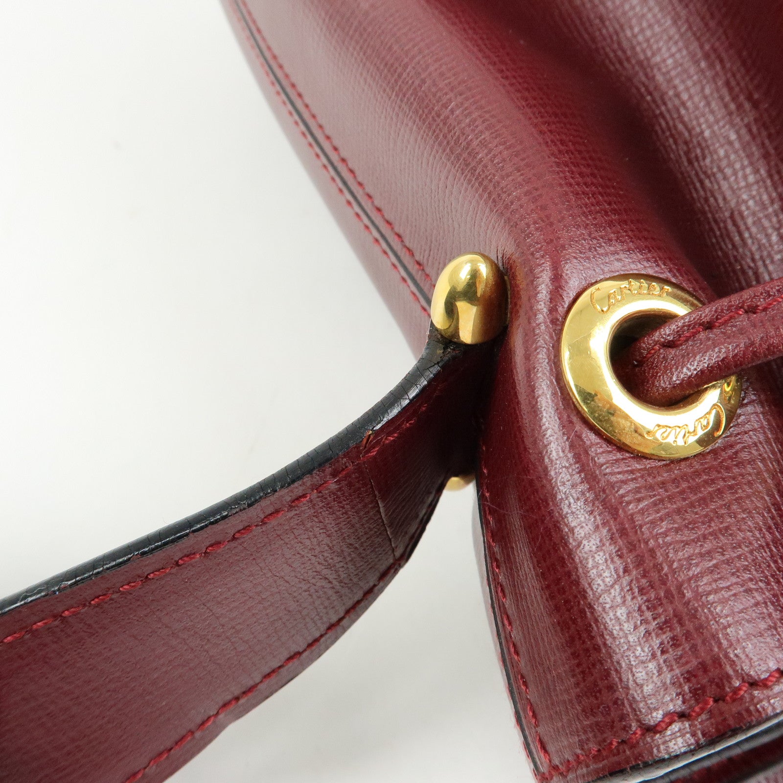 Cartier Must de Cartier Leather Drawstring Shoulder Bag Bordeaux