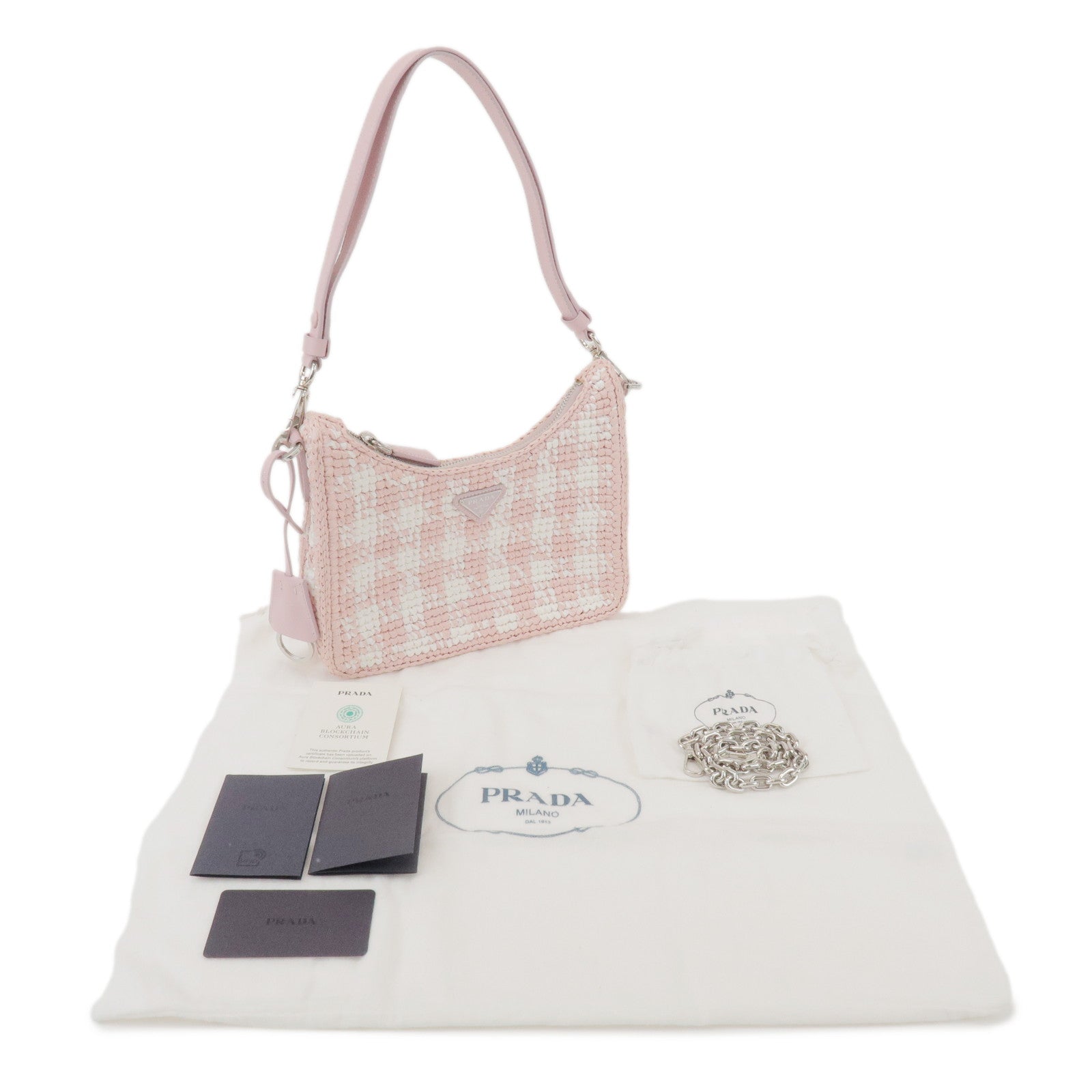 PRADA Triangle Logo Raffia Leather 2Way Shoulder Bag Pink 1BC204