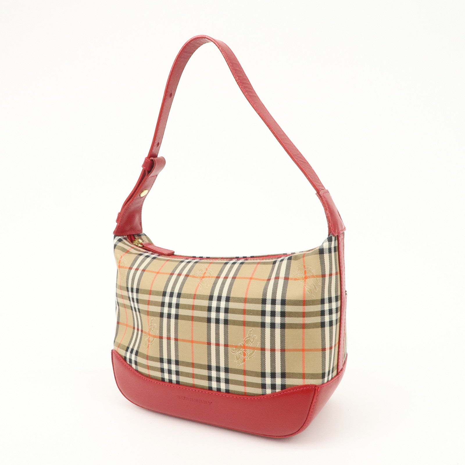BURBERRY Canvas Leather Nova Plaid Shoulder Bag Hand Bag Beige Red