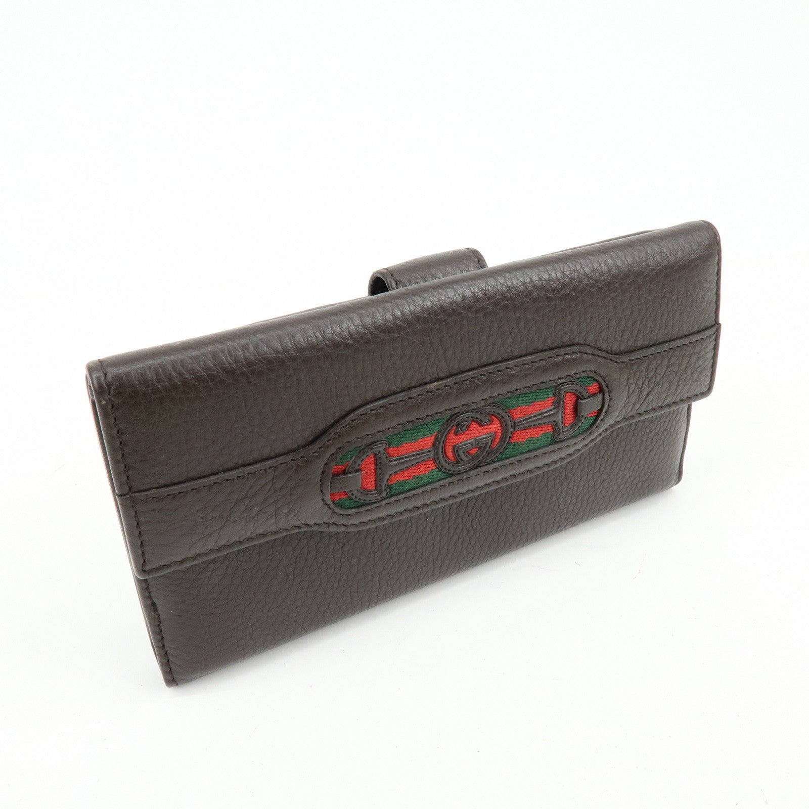 GUCCI Interlocking G Sherry Leather Long Wallet Dark Brown 29535