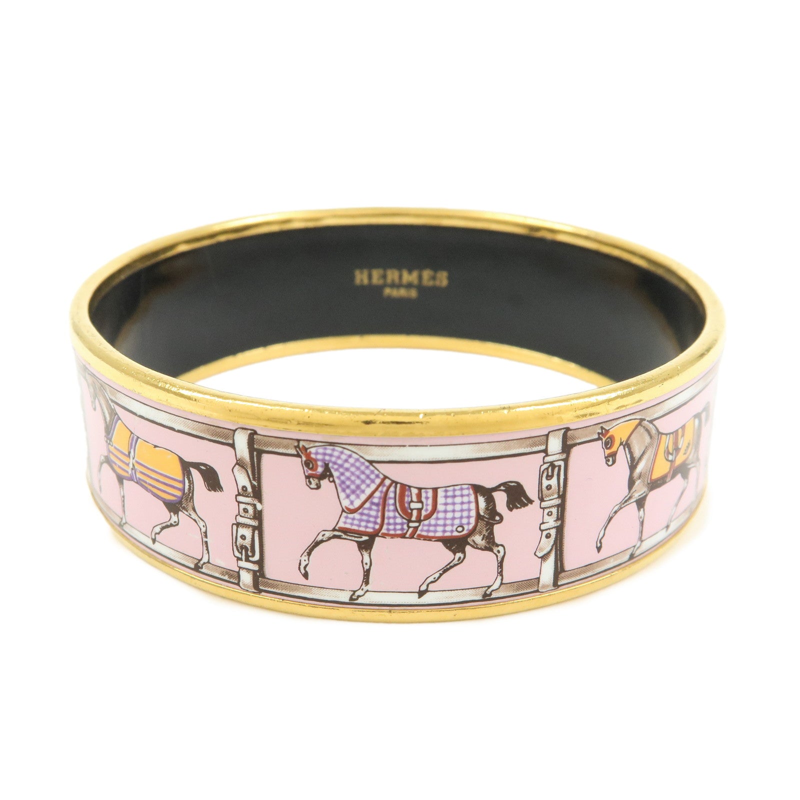 HERMES Email GM Gold Plated Bangle Bracelet Pink Gold
