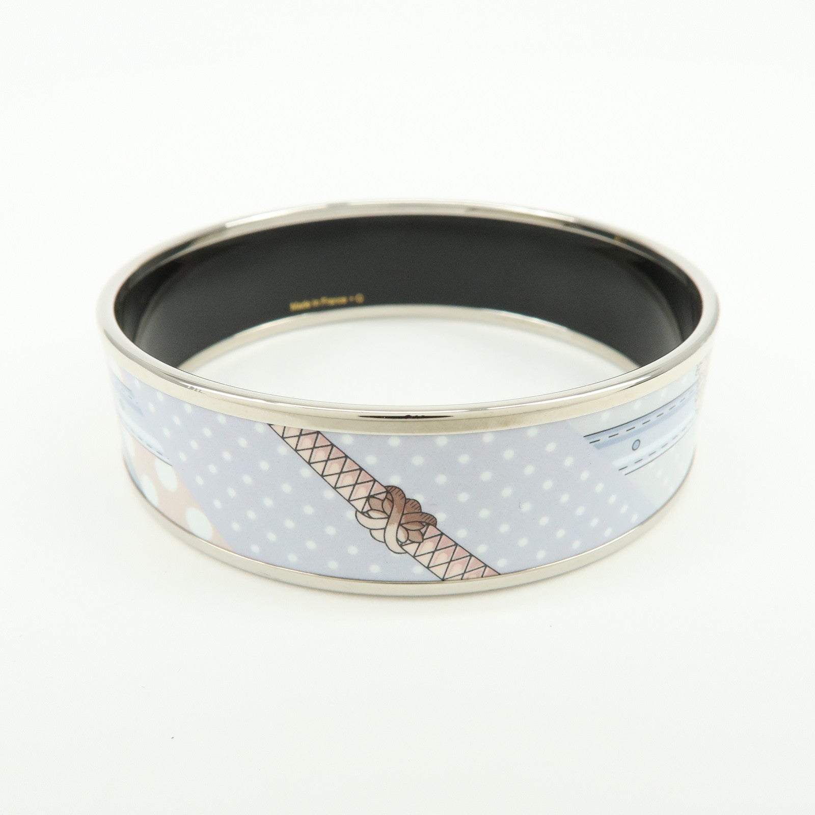 HERMES Email GM Silver Plated Bangle Bracelet Light Blue Multicolor