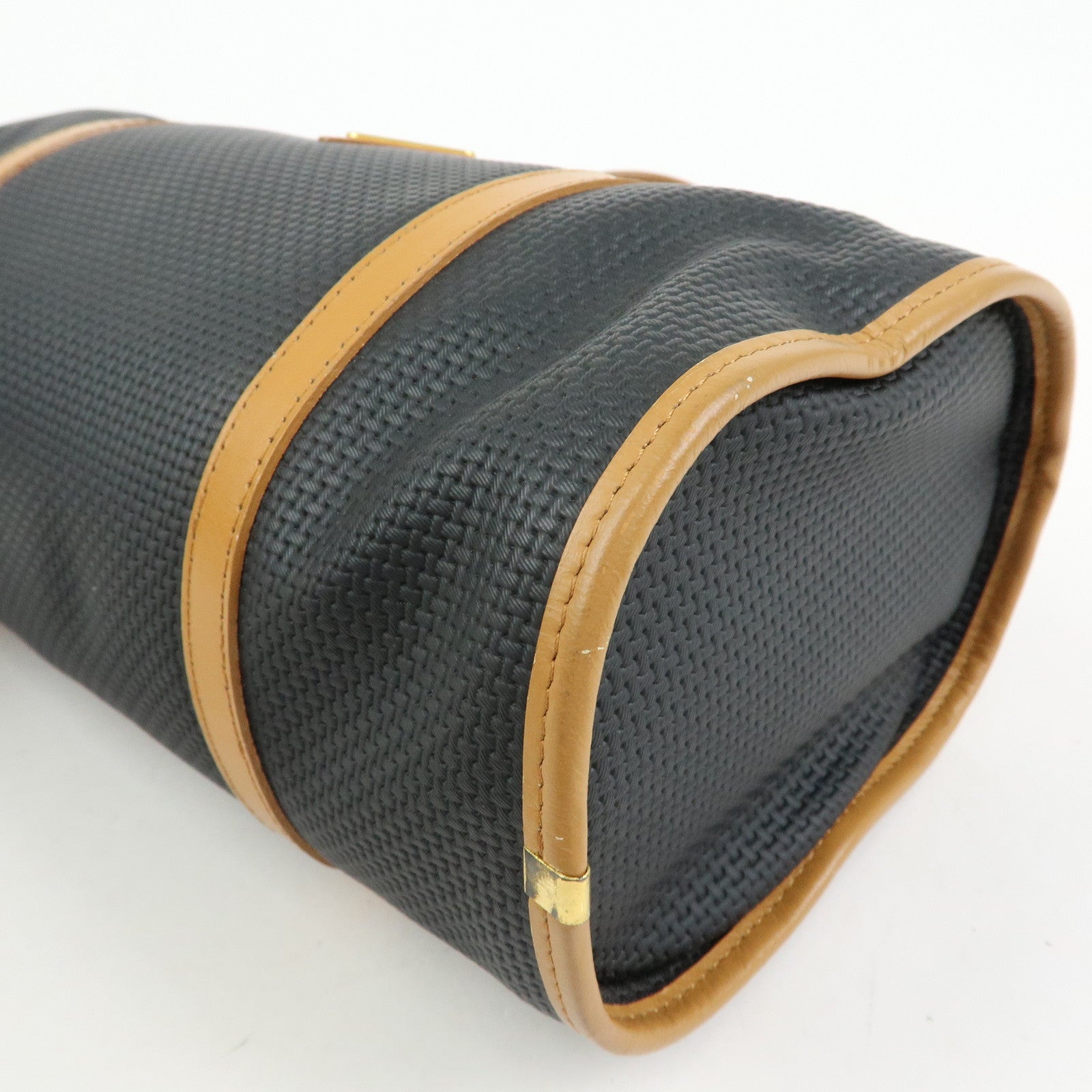 SAINT LAURENT PARIS PVC Leather Mini Boston Bag Hand Bag Navy Camel