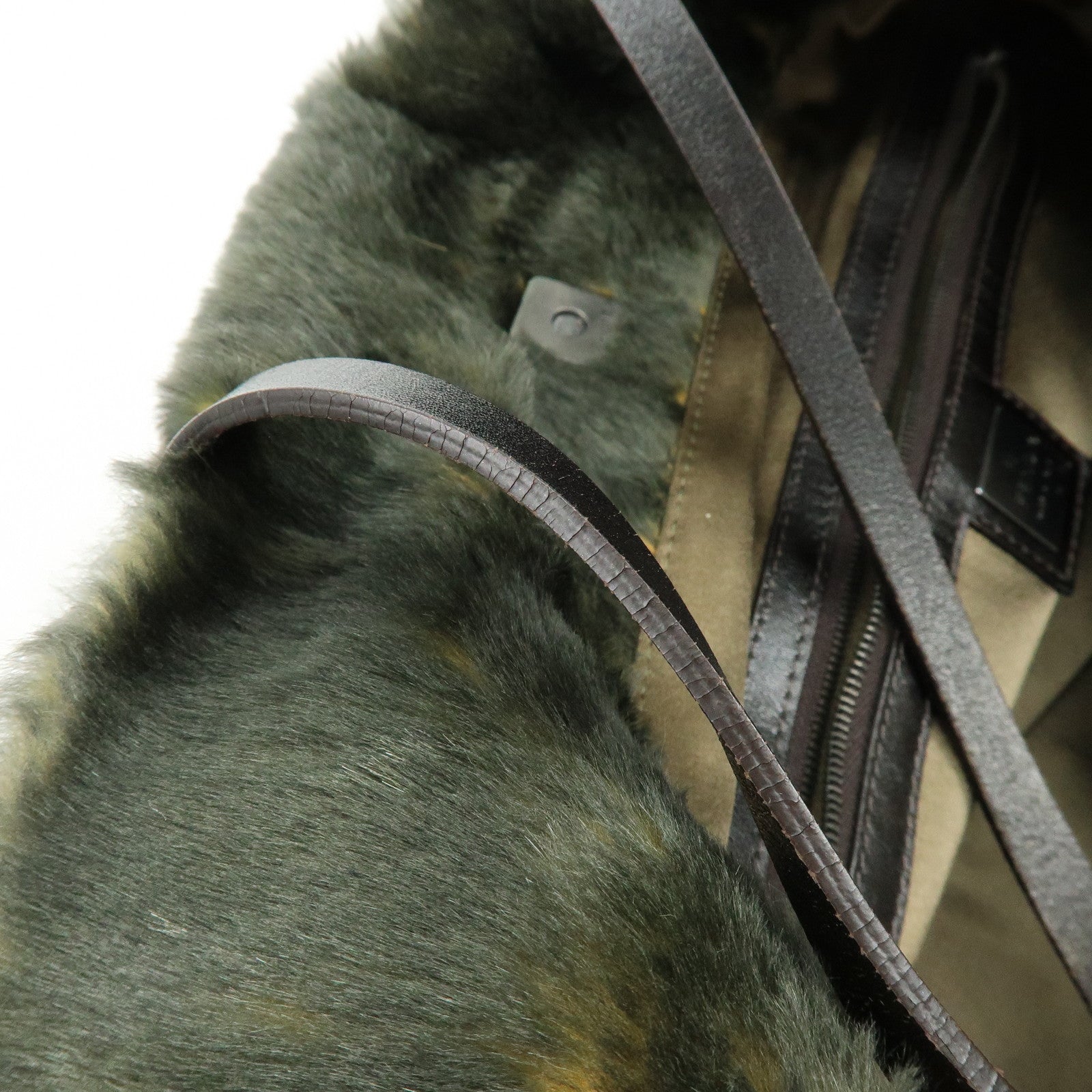 FENDI Fur Leather Tote Bag Hand Bag Brown Yellow 8BH005