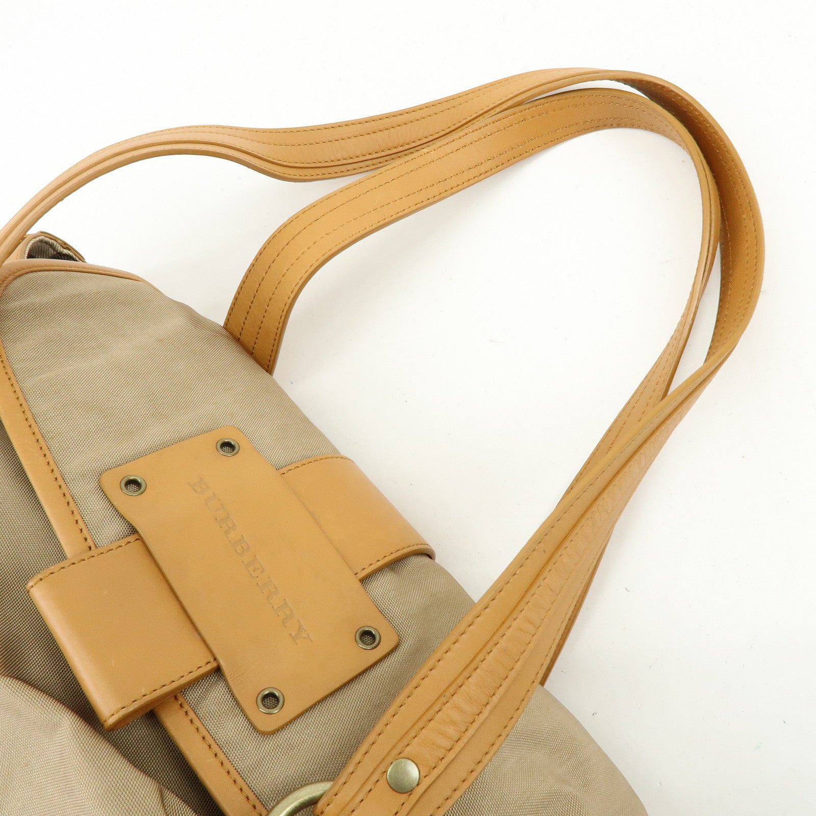BURBERRY Canvas Leather Shoulder Bag Beige Light Brown