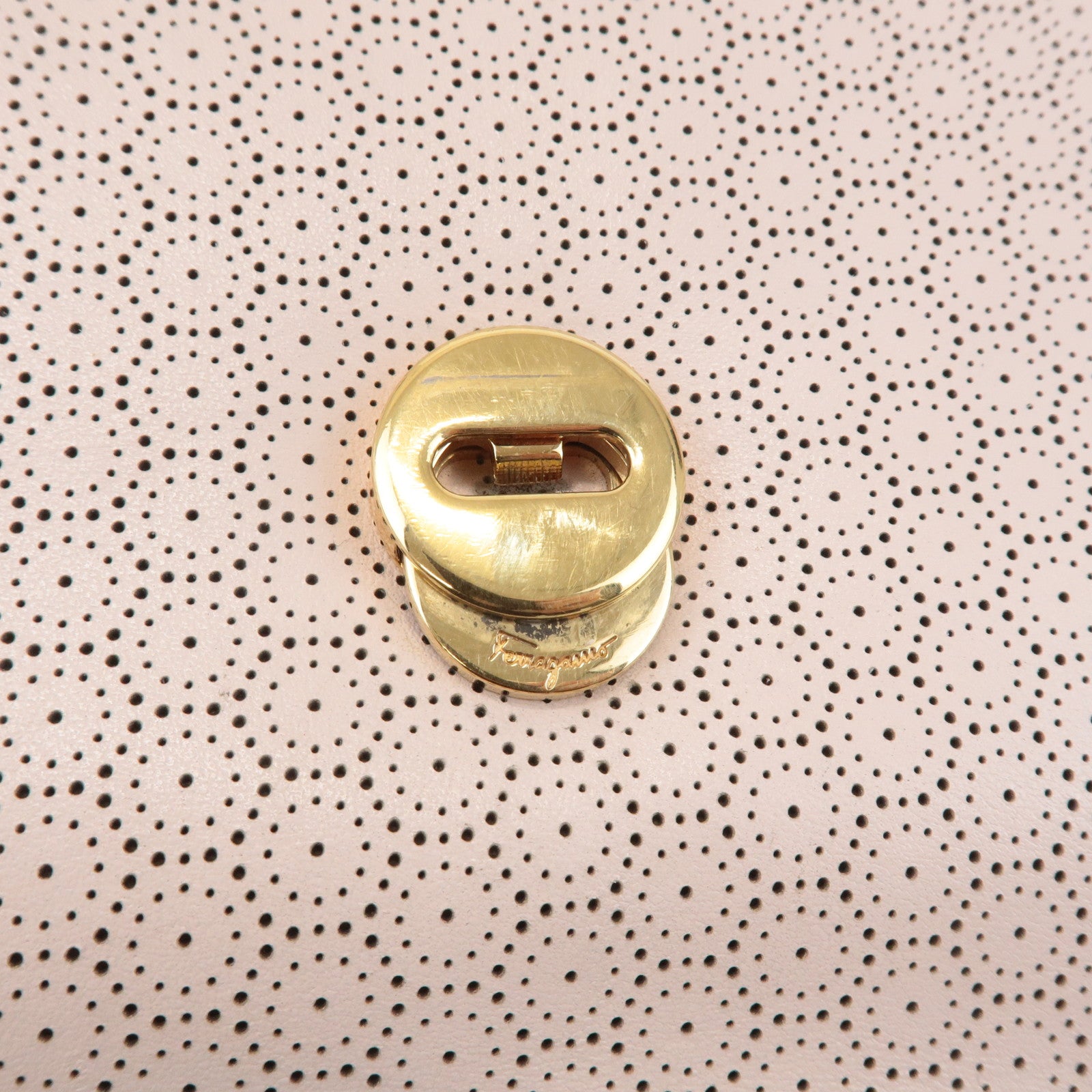 Ferragamo Vara Leather Ribbon Chain Shoulder Bag Pink Used