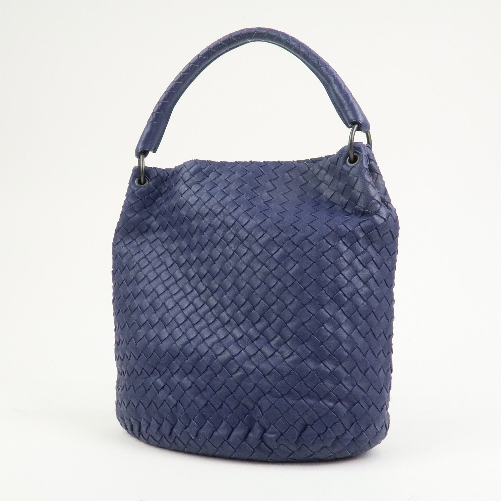 BOTTEGA VENETA Intrecciato Leather Shoulder Bag Navy 255690
