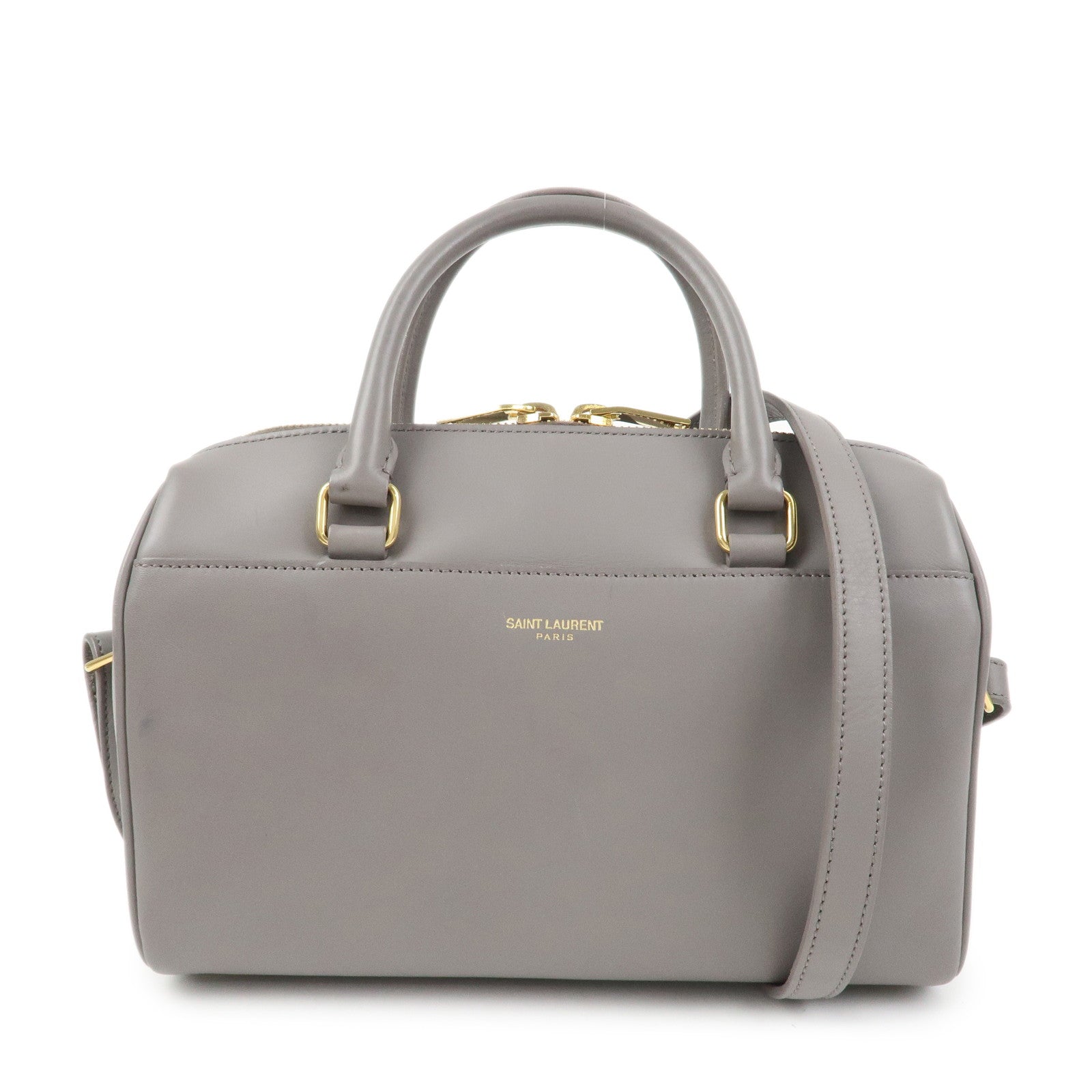 SAINT LAURENT PARIS Baby Duffle Leather 2WAY Hand Bag Gray 330958