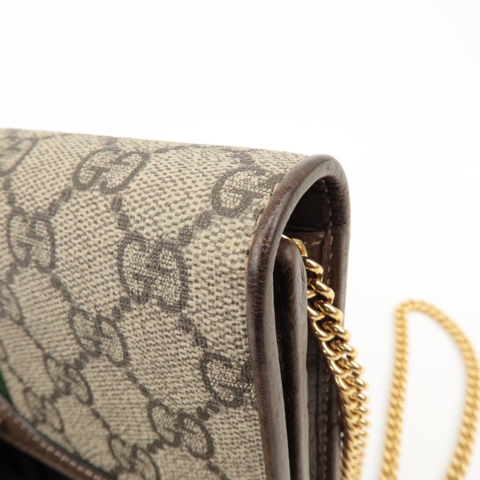 GUCCI Ophidia GG Supreme Leather Chain Wallet Beige Brown 546592 Used