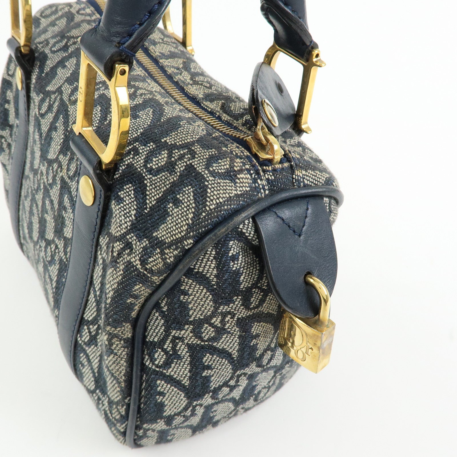 Christian Dior Trotter Jacguard Leather Mini Boston Bag Navy