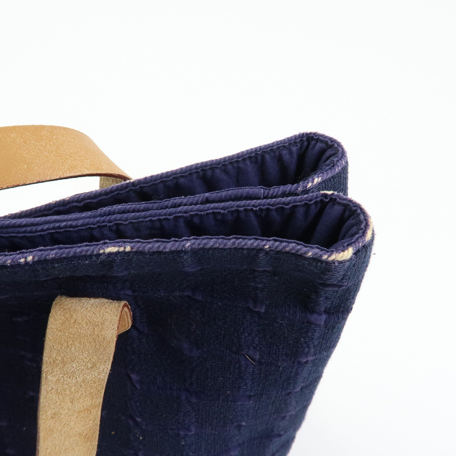 HERMES Amedaba Cabas de Poche Cotton Canvas Leather Tote Bag Navy
