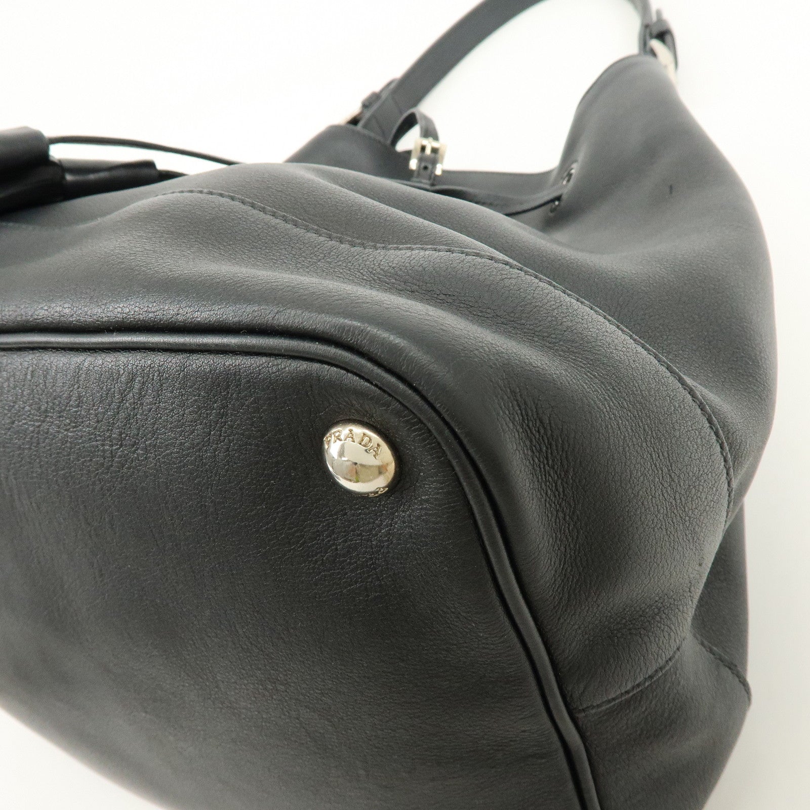 PRADA Triangle Logo City Calf Leather 2Way Bag Bucket Bag Black