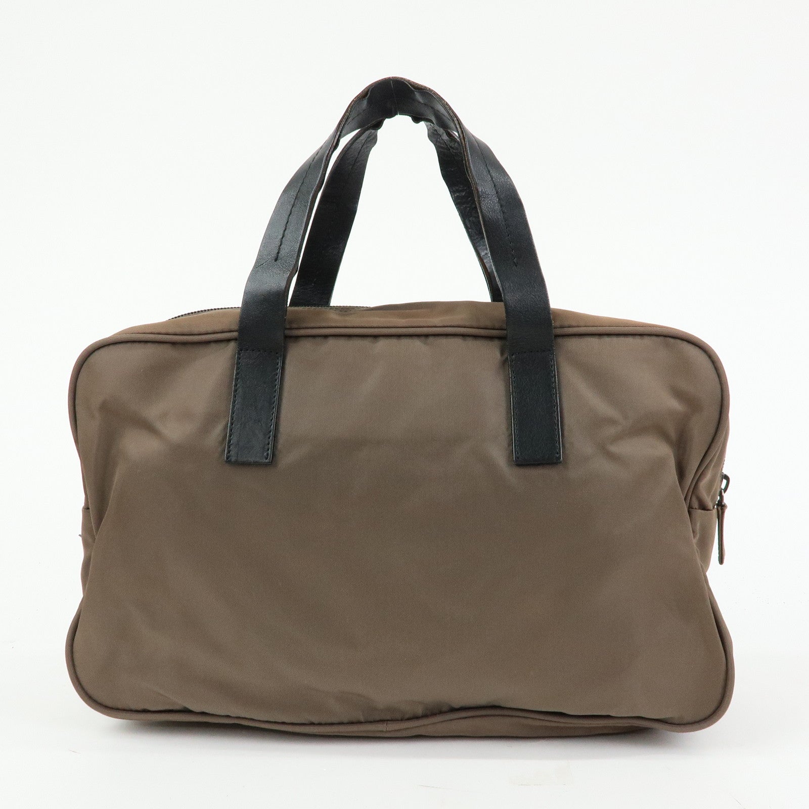 PRADA Triangle Logo Nylon Leather Hand Bag Brown Black