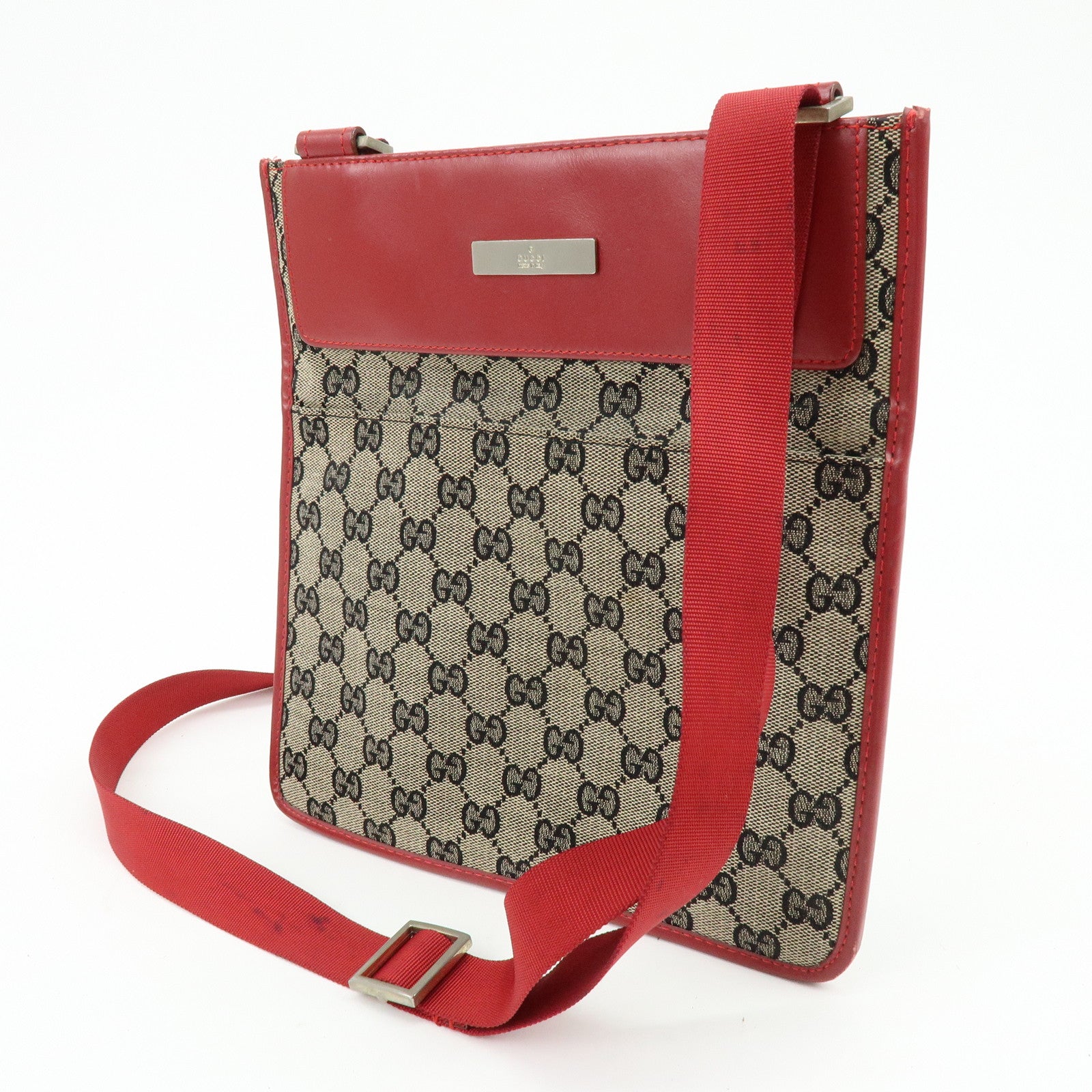 GUCCI GG Canvas Leather Shoulder Bag Beige Red 019・0348・200047