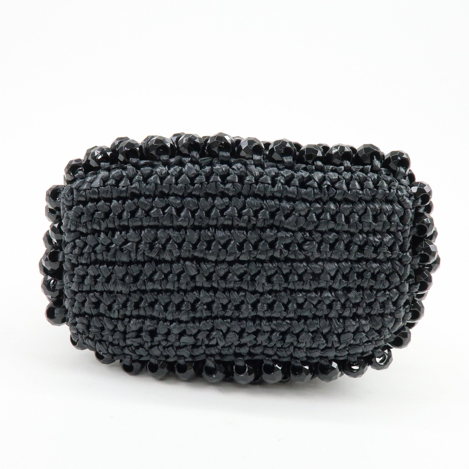 JIMMY CHOO BON BON Raffia Beads Leather 2Way Mini Bag Black