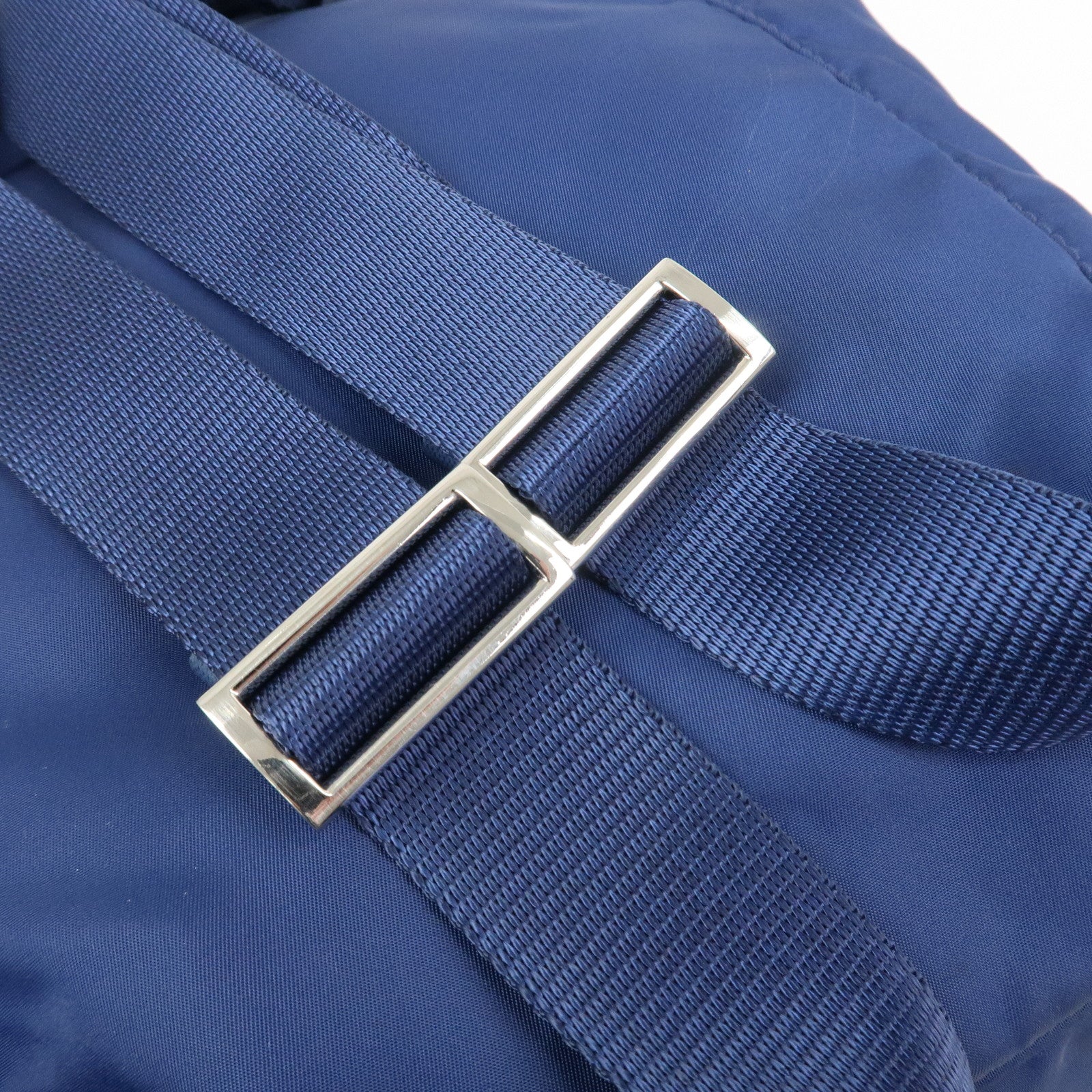 PRADA Triangle Logo Nylon Saffiano Leather Backpack Navy BZ0032