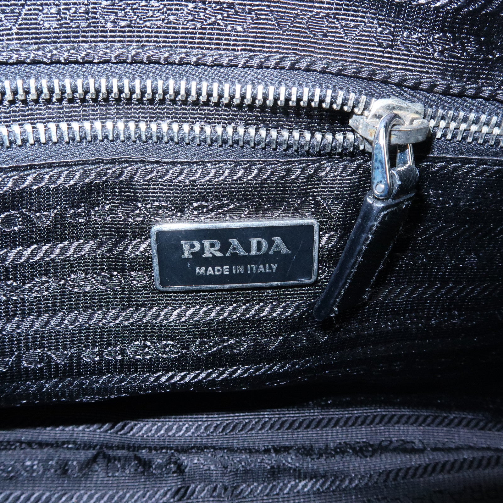 PRADA Triangle Logo Saffiano Leather Hand Bag Boston Bag Black