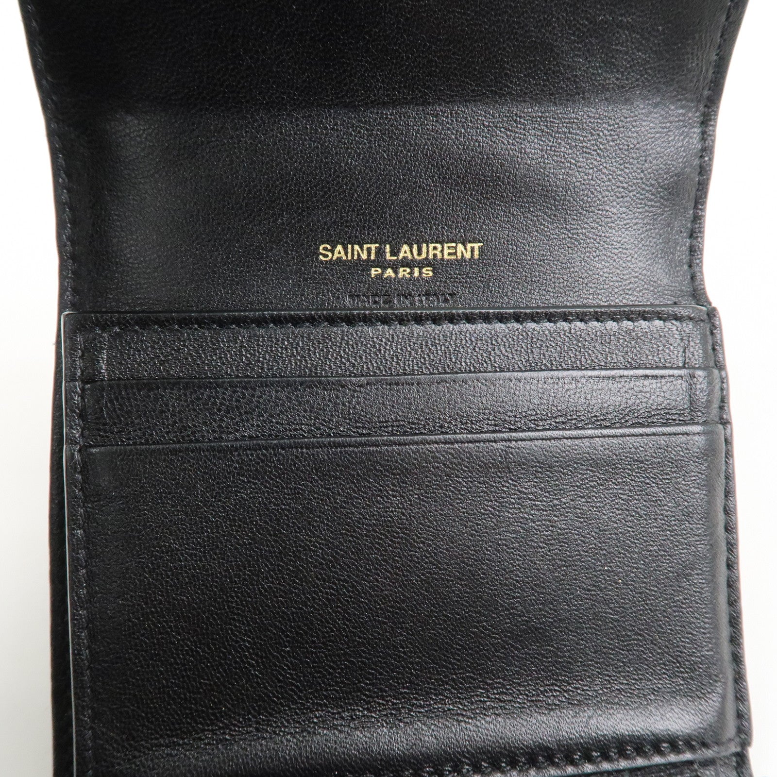 SAINT LAURENT Cassandra Leather Compact Wallet Black
