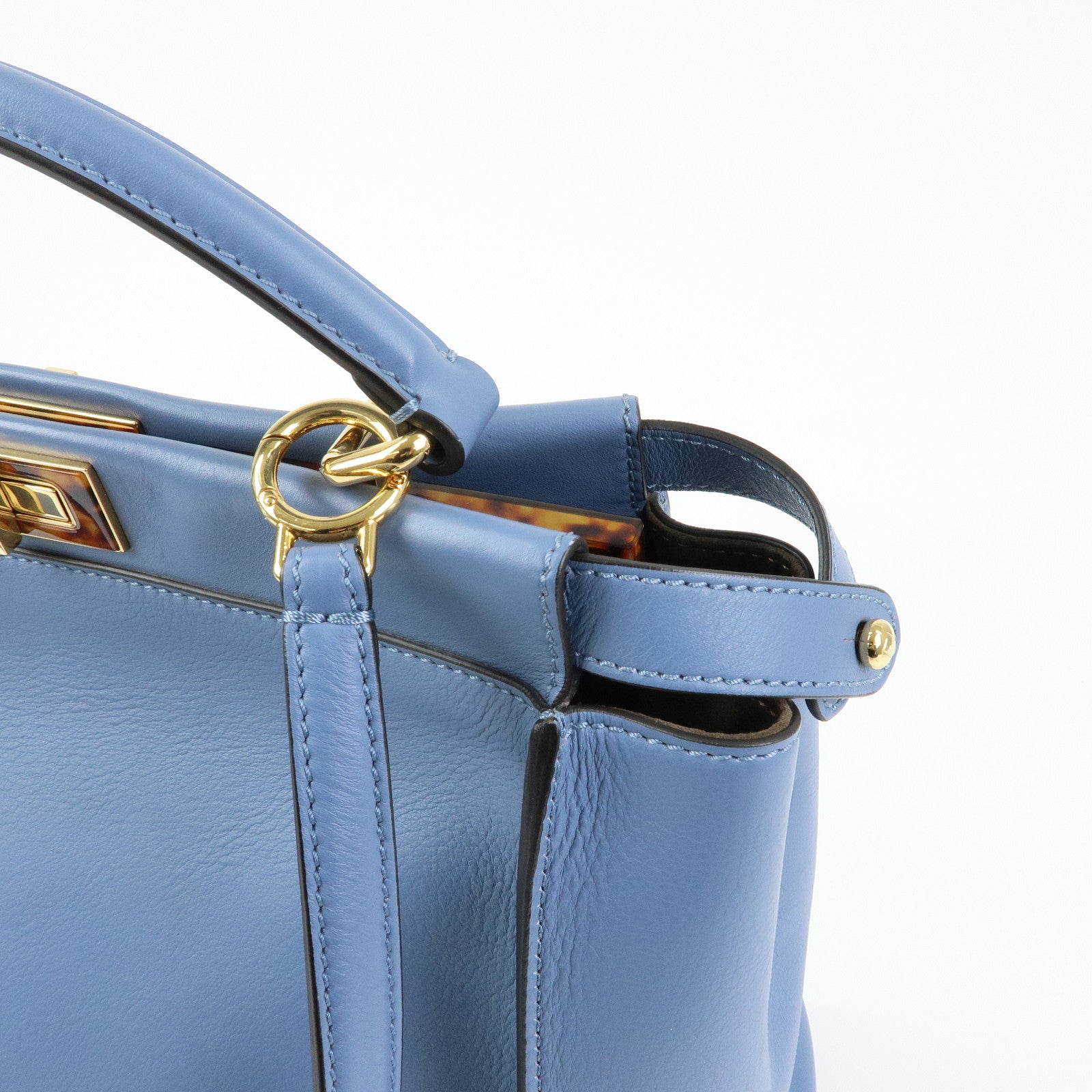 FENDI Peekaboo Leather 2Way Bag Tote Shoulder Bag Light Blue 8BN210
