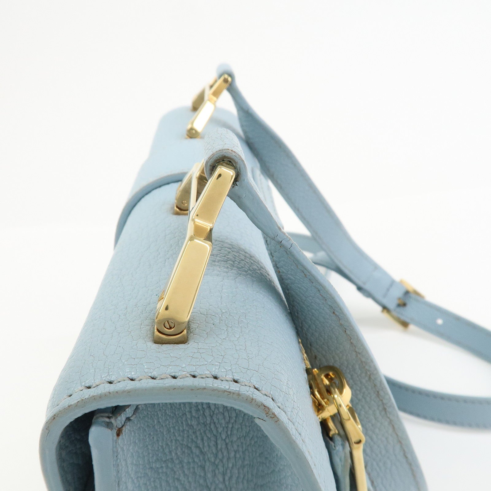 MIU MIU Leather Shoulder Bag Crossbody Bag Light Blue