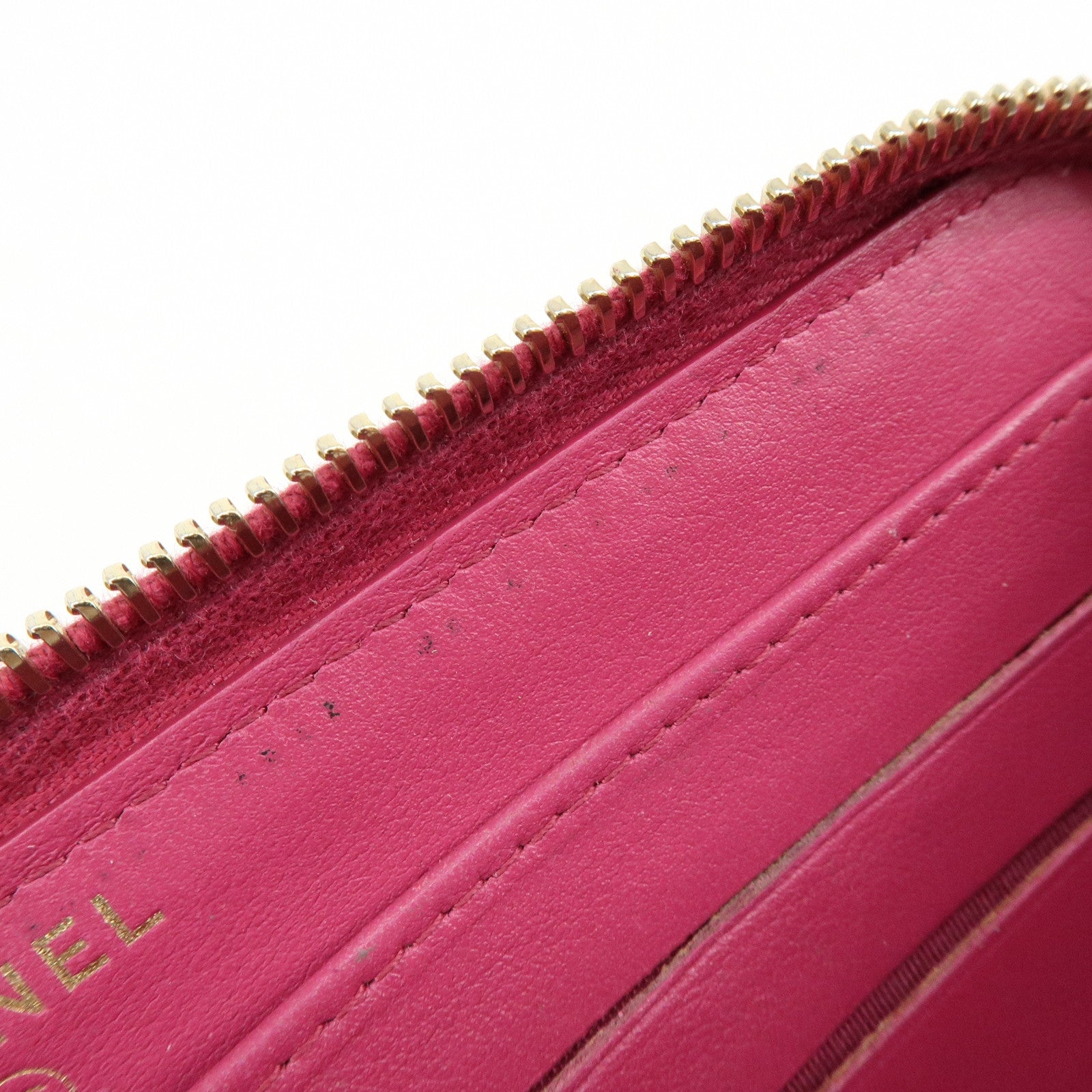 CHANEL Camellia No.5 COCO Mark Calf Leather Zippy Long Wallet Pink