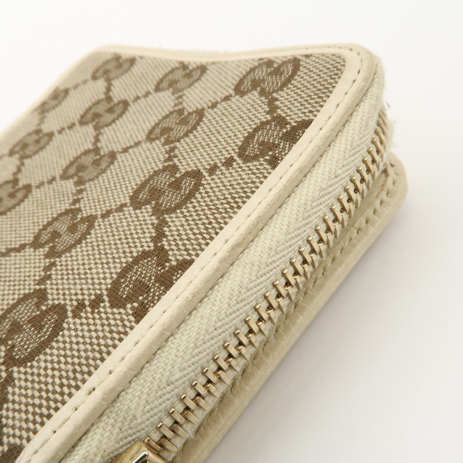 GUCCI GG Canvas Leather Bi-fold Wallet Beige Ivory 346056 Used