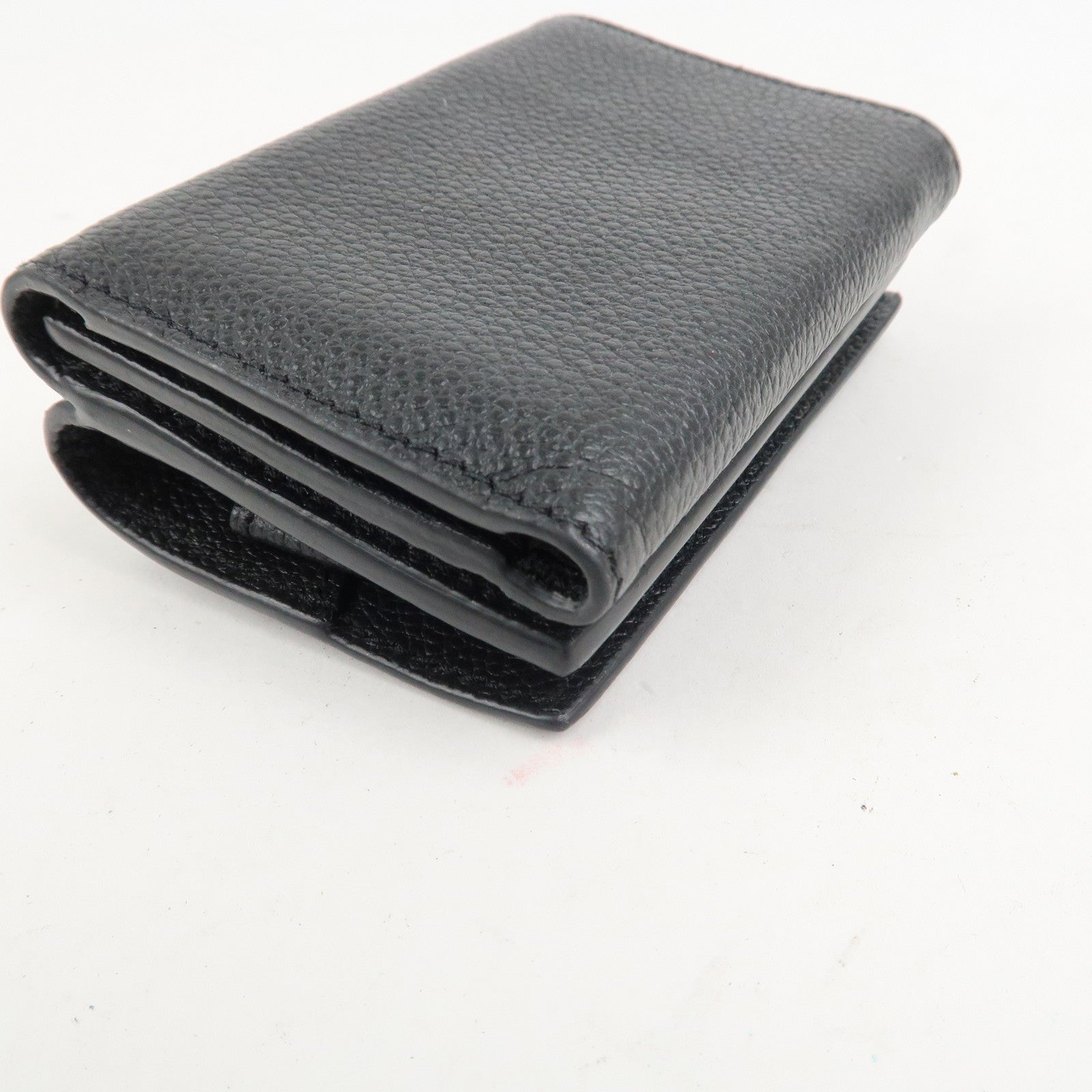 SAINT LAURENT Leather Tri-fold Compact Wallet Black Silver HDW