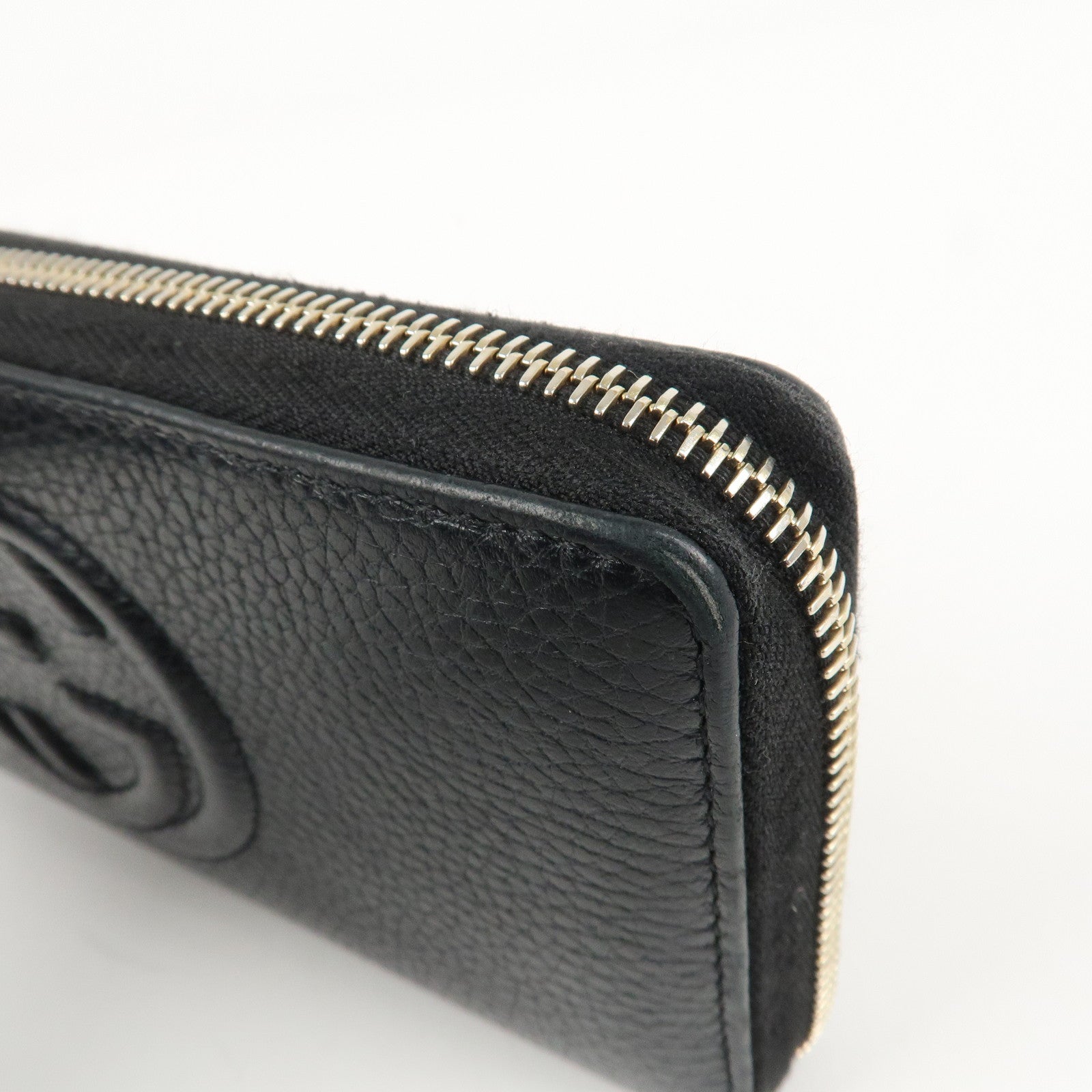 GUCCI SOHO Leather Zip Around Long Wallet Black Used