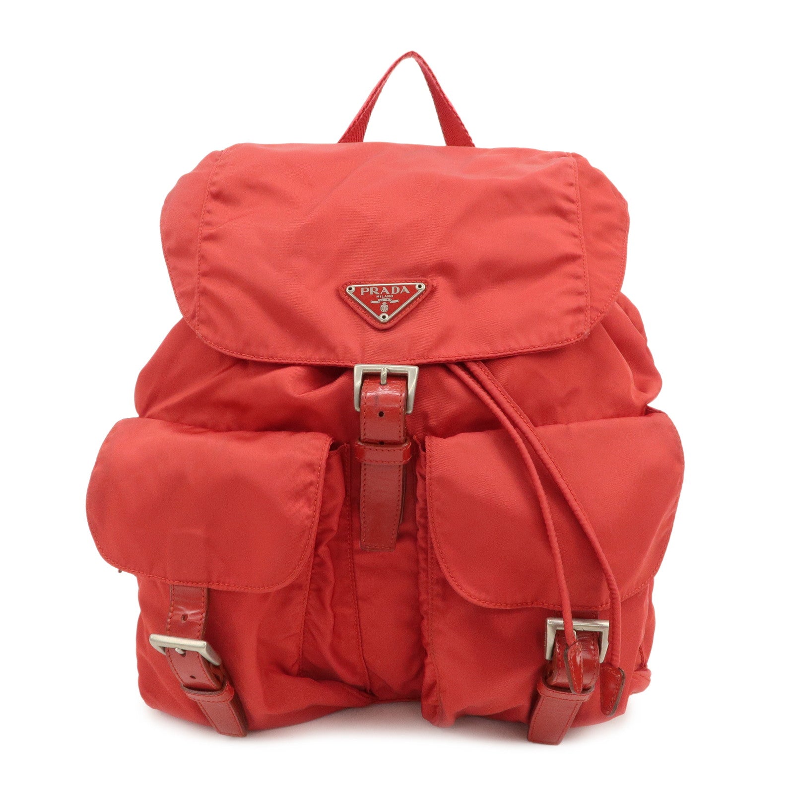 PRADA Triangle Logo Nylon Leather Backpack Rucksack Red