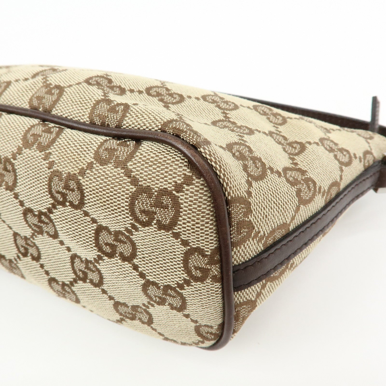 GUCCI Boat Bag GG Canvas Leather Hand Bag Beige Brown 07198