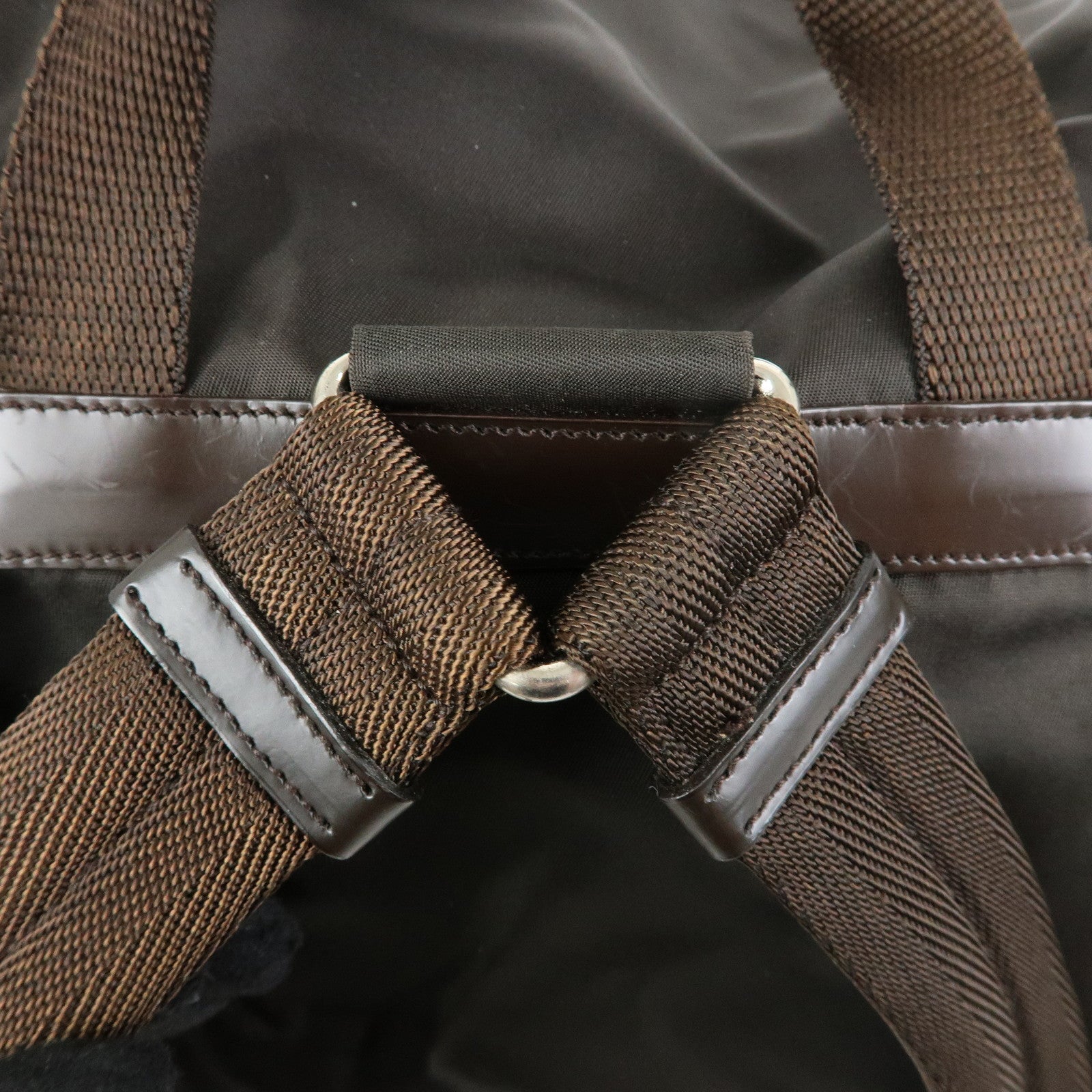 PRADA Triangle Logo Nylon Leather Backpack Rucksack Brown B2811