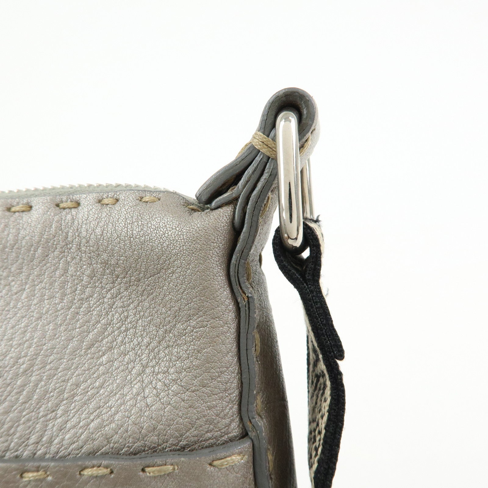 FENDI Selleria Leather Shoulder Crossbody Bag Metallic Grey 8BT109