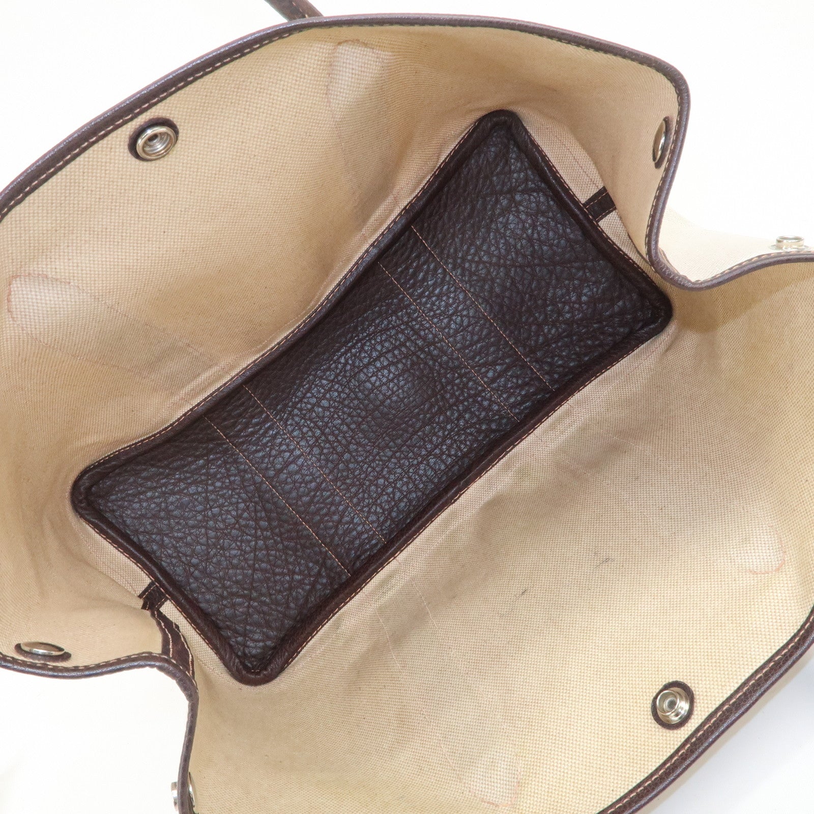 HERMES Garden Party Toile H Leather Tote Bag Hand Bag Natural