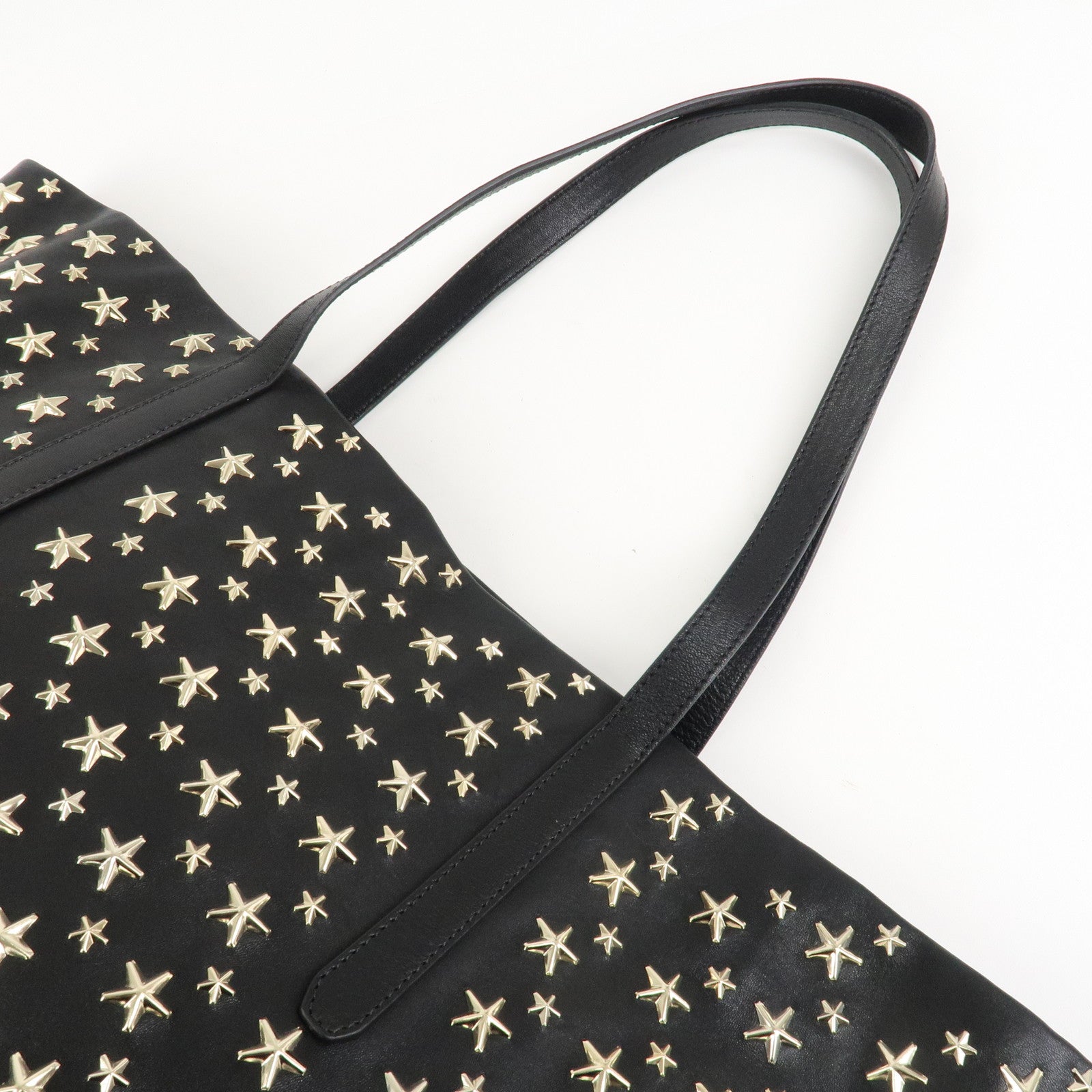 JIMMY CHOO Leather Star Studs Tote Bag Hand Bag Black Silver HDW Used