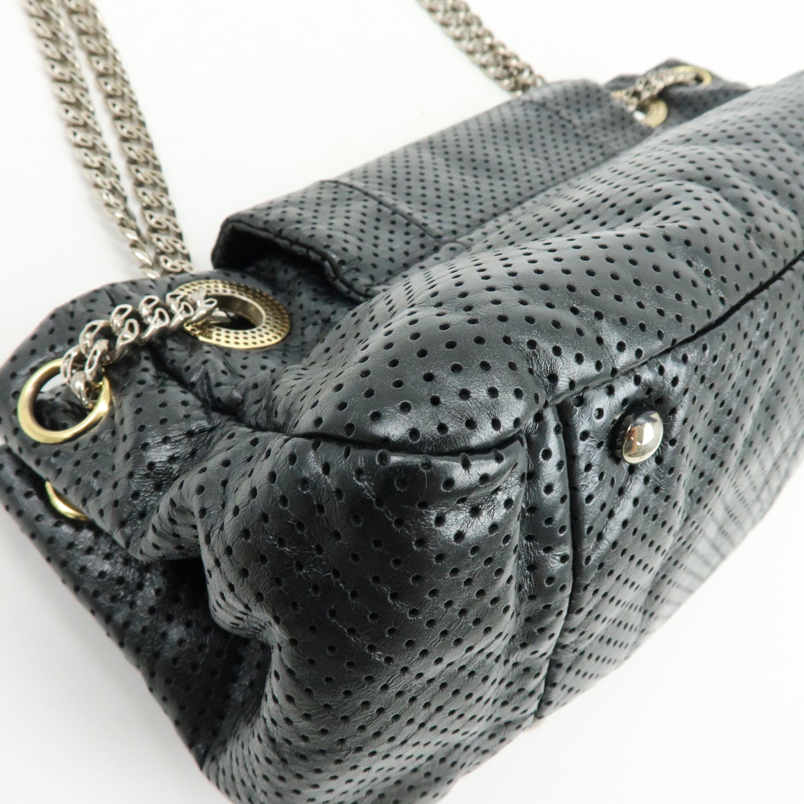 CHANEL 2.55 Punching Calf Leather Chain Shoulder Bag  Black