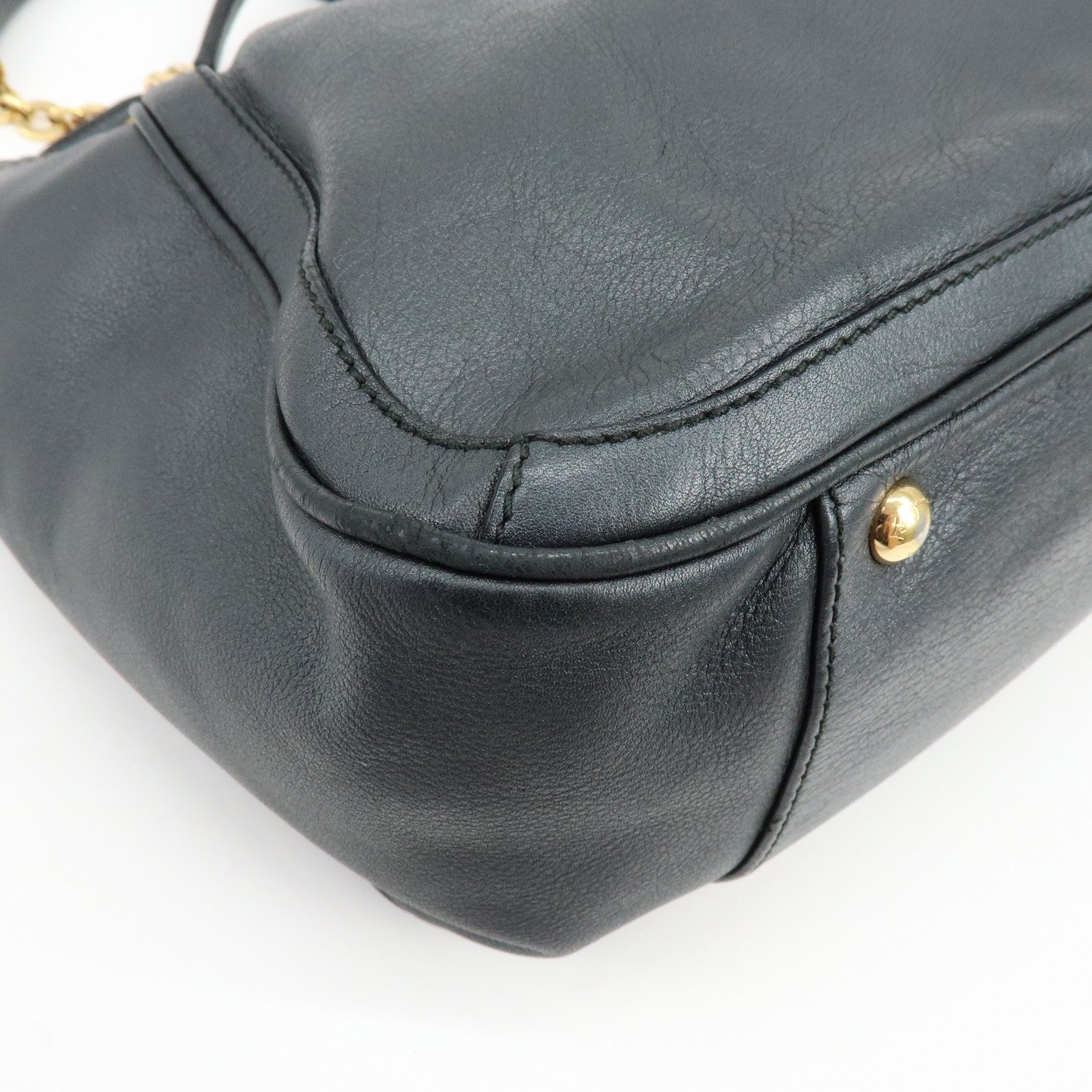 Ferragamo Gancini Leather Chain Tote Bag Shoulder Bag Black