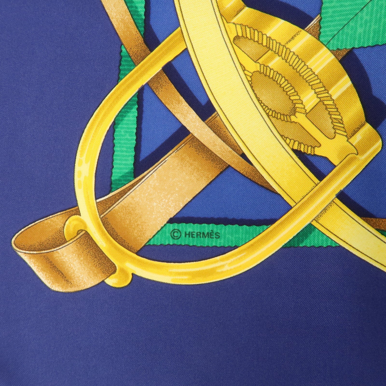 HERMES Carre 90 Silk 100% Blue Yellow Green Used